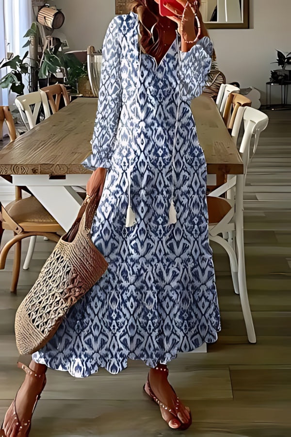 Madelyn – Floral Print V Neck Tassel Boho Maxi Dress