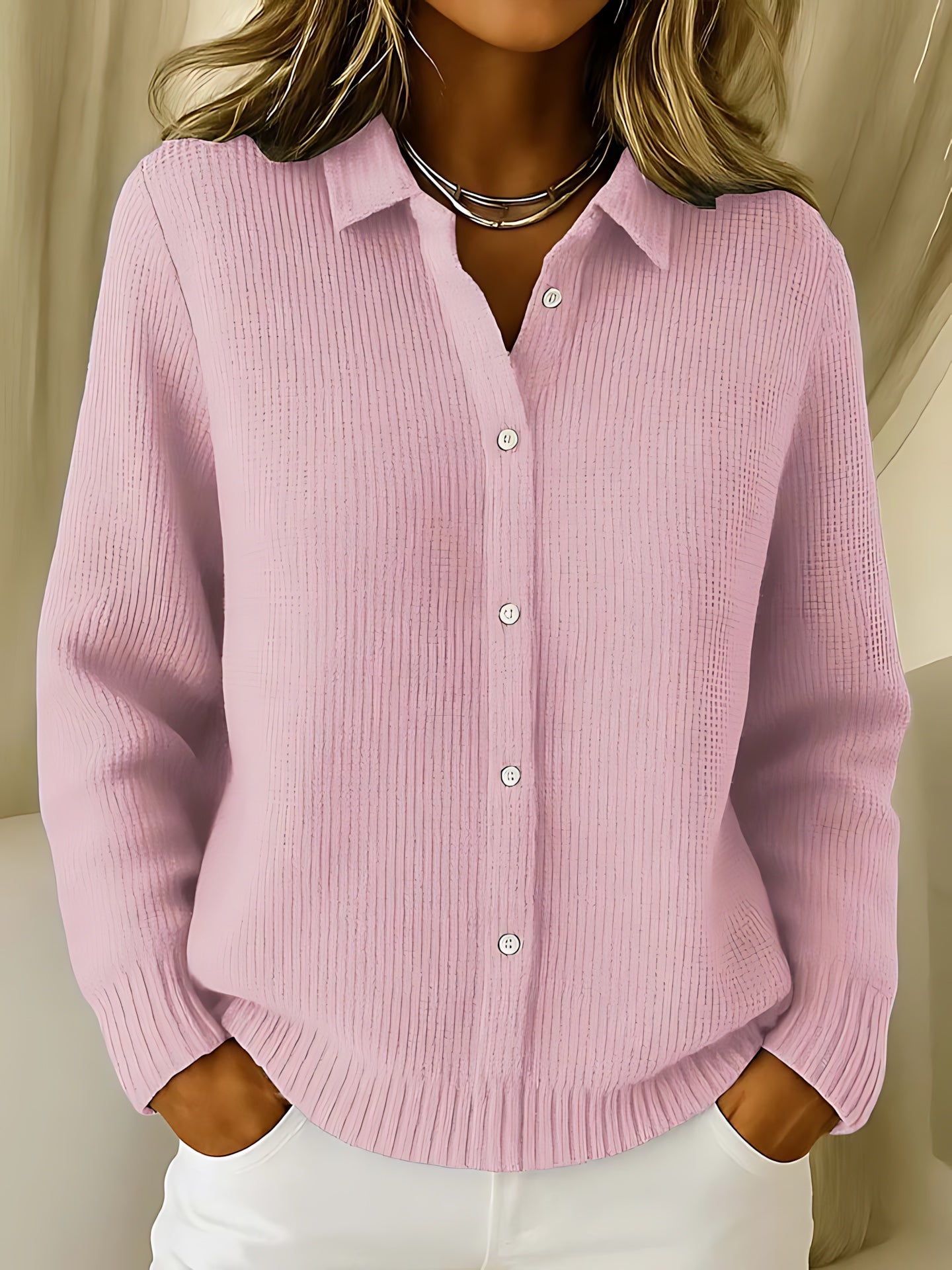 Madelyn – Long Sleeve Collared Button Up Cardigan