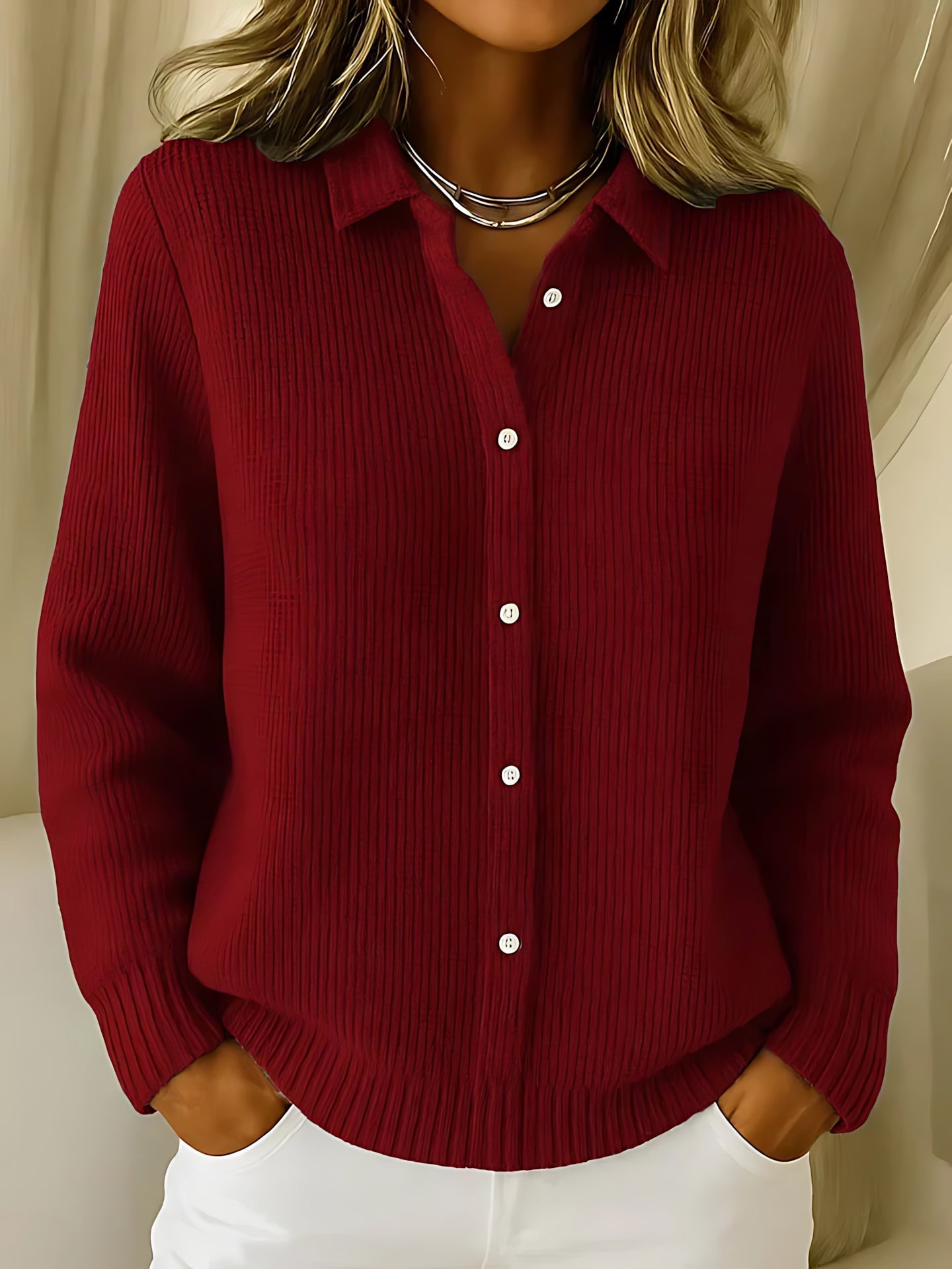 Madelyn – Long Sleeve Collared Button Up Cardigan
