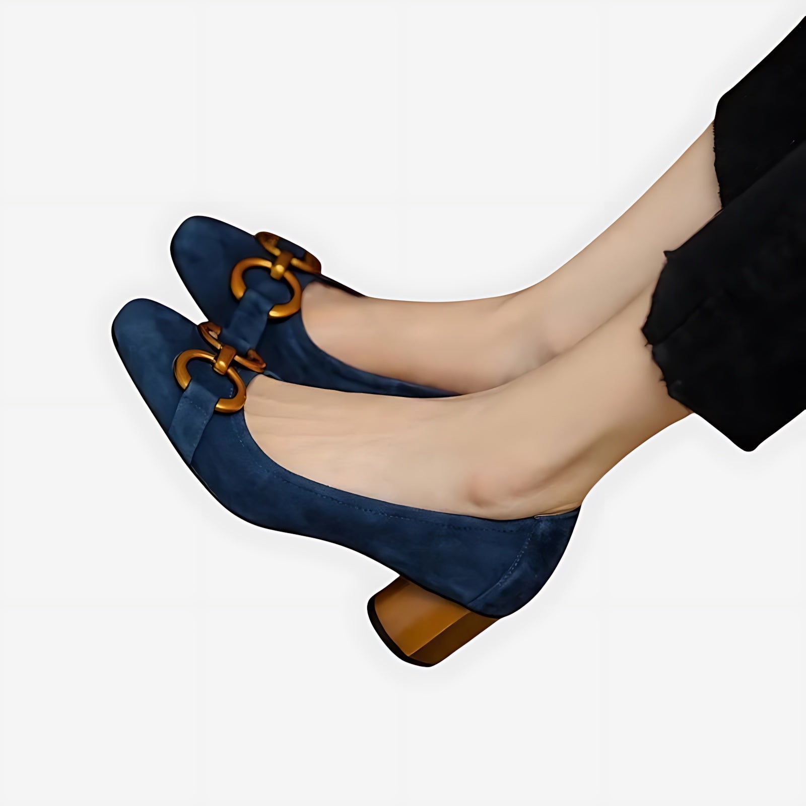 Madelyn – Suede Horsebit Block Heel Pumps
