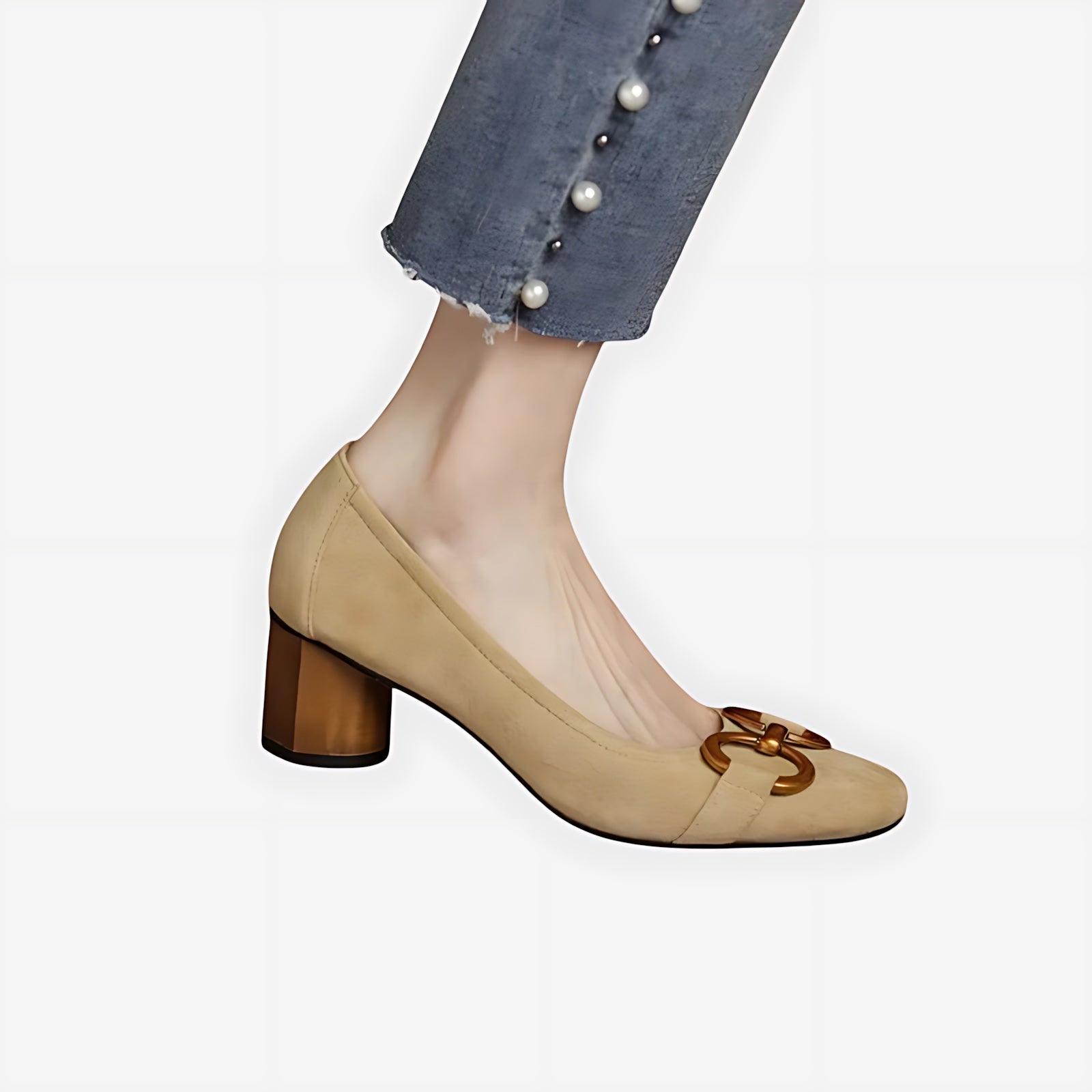 Madelyn – Suede Horsebit Block Heel Pumps