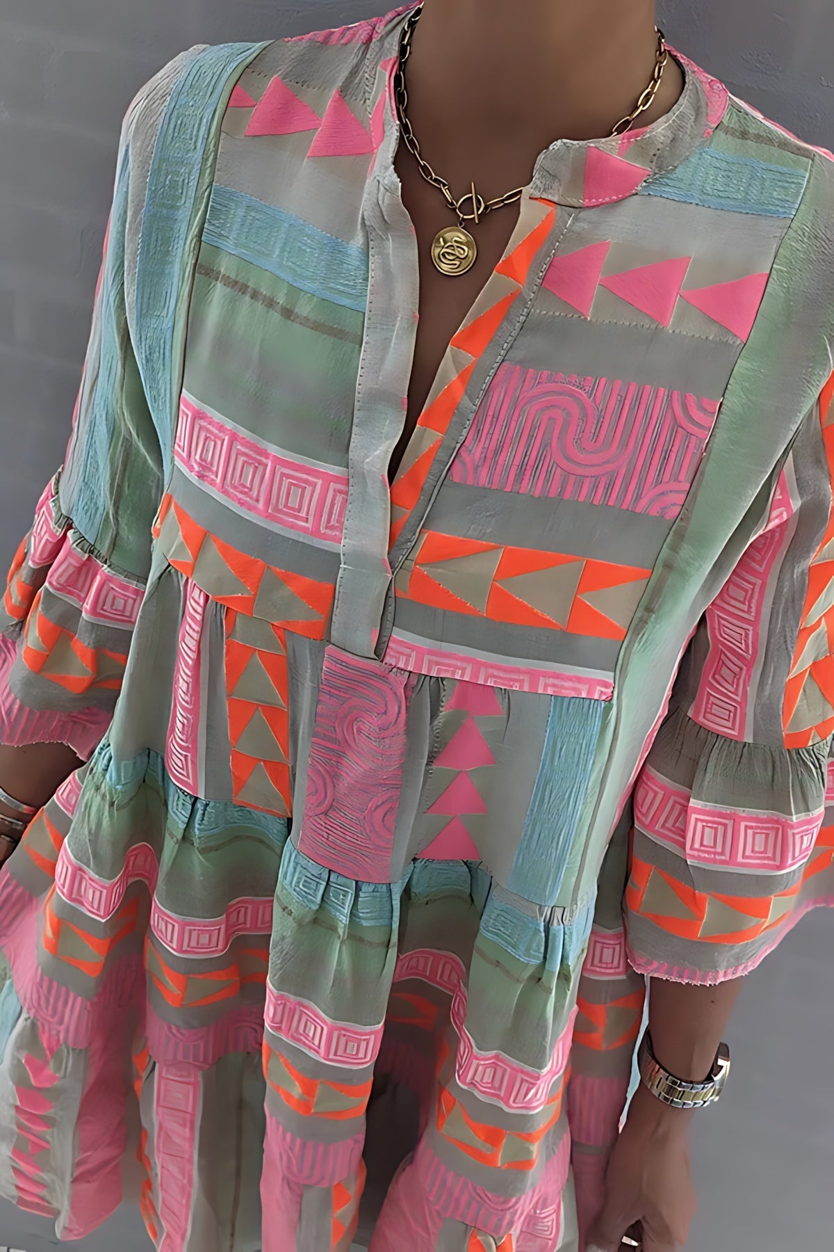 Madison – Boho Print Tiered Midi Shirt Dress