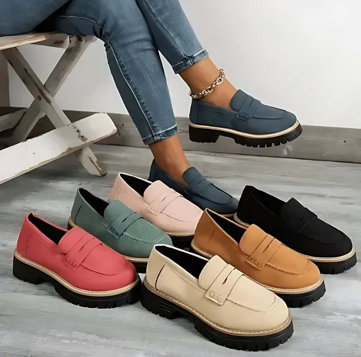 Madison – Suede Penny Lug Sole Loafers
