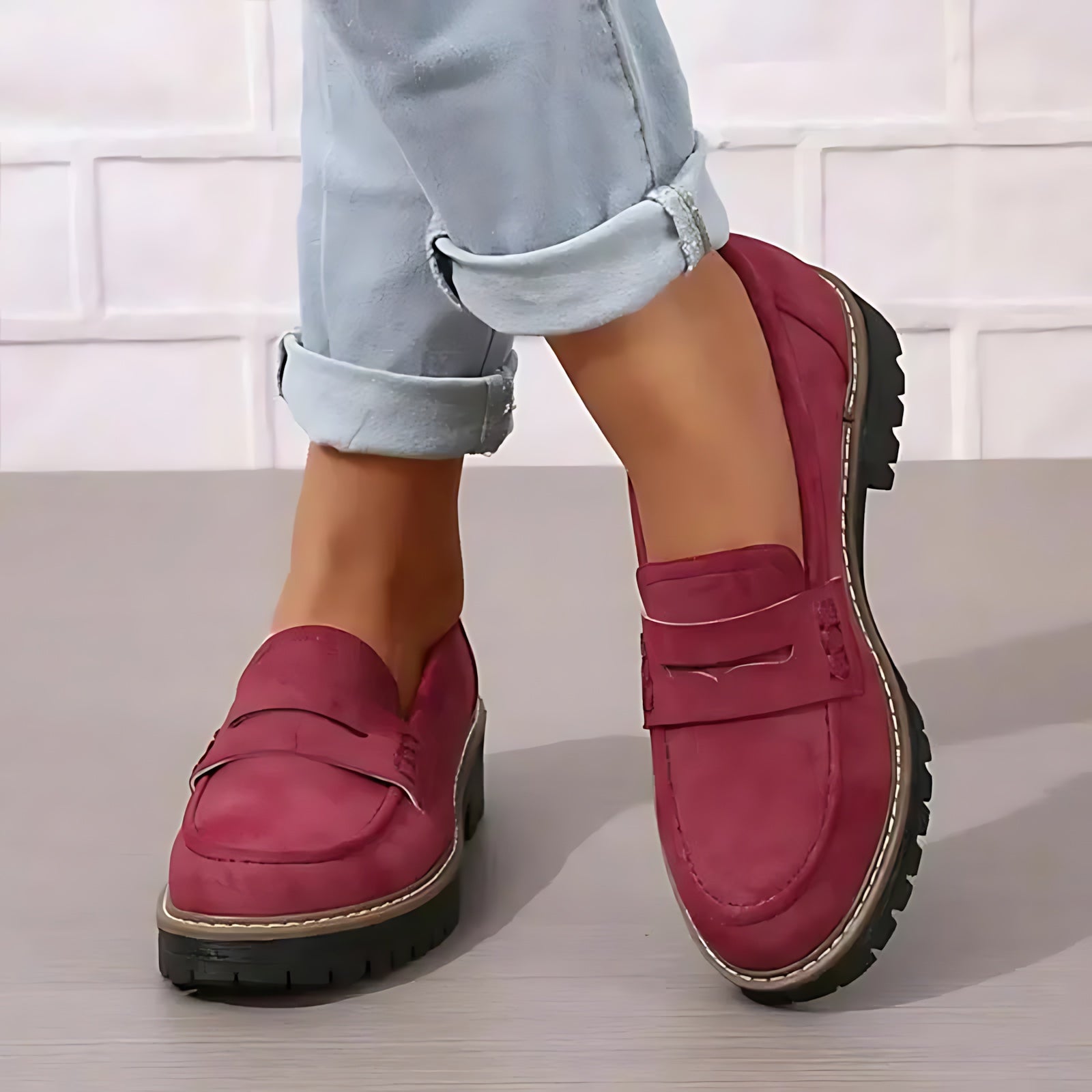 Madison – Suede Penny Lug Sole Loafers