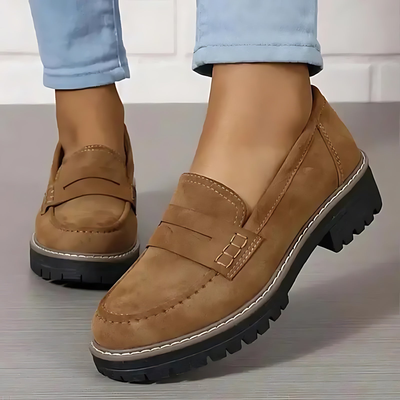 Madison – Suede Penny Lug Sole Loafers