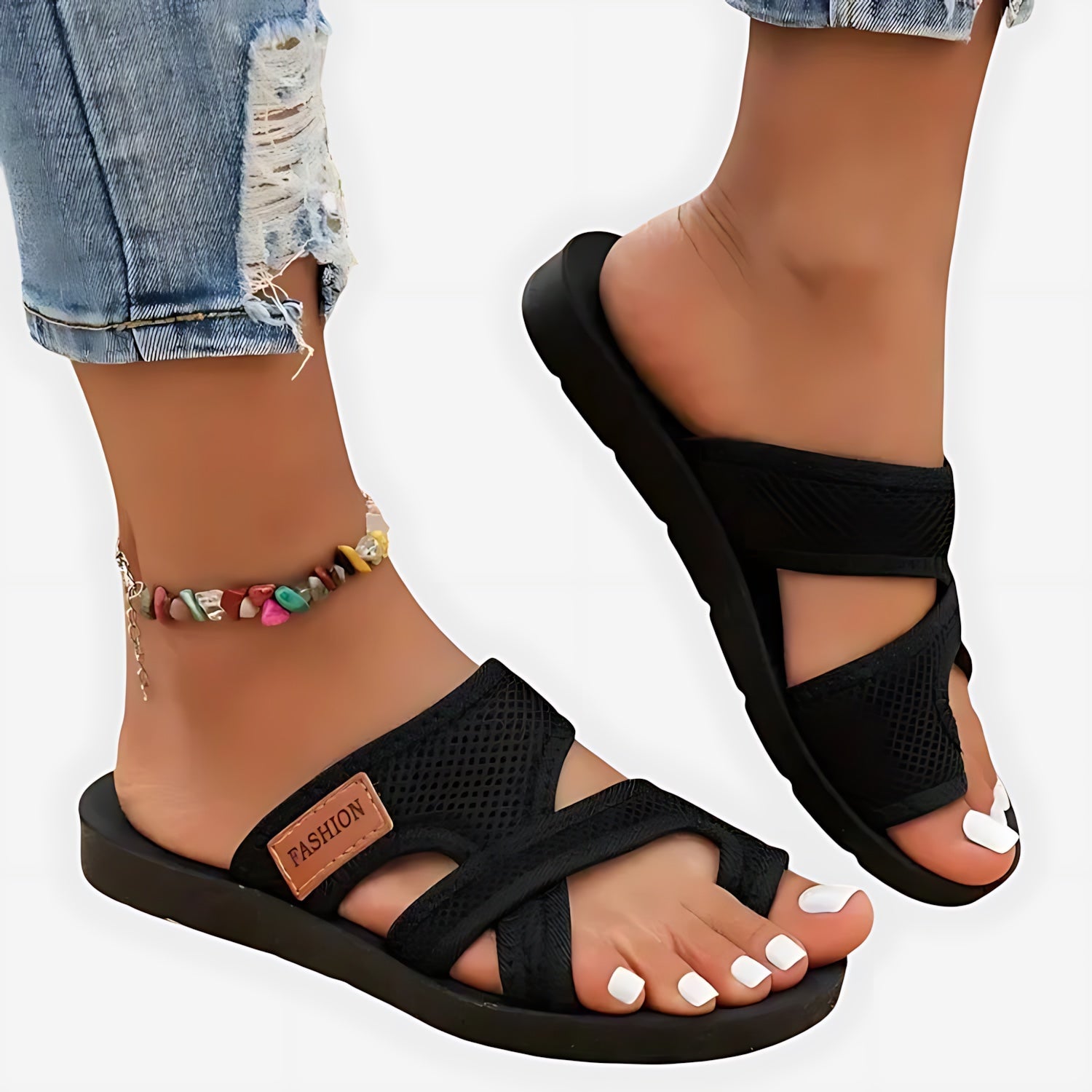 Madison – Toe Loop Cross Strap Slide Sandals