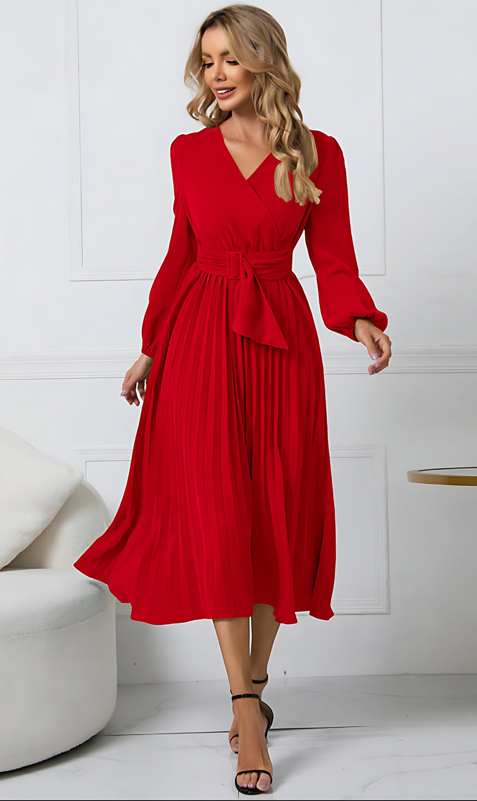 Madison – V Neck Long Sleeve Wrap Cocktail Midi Dress