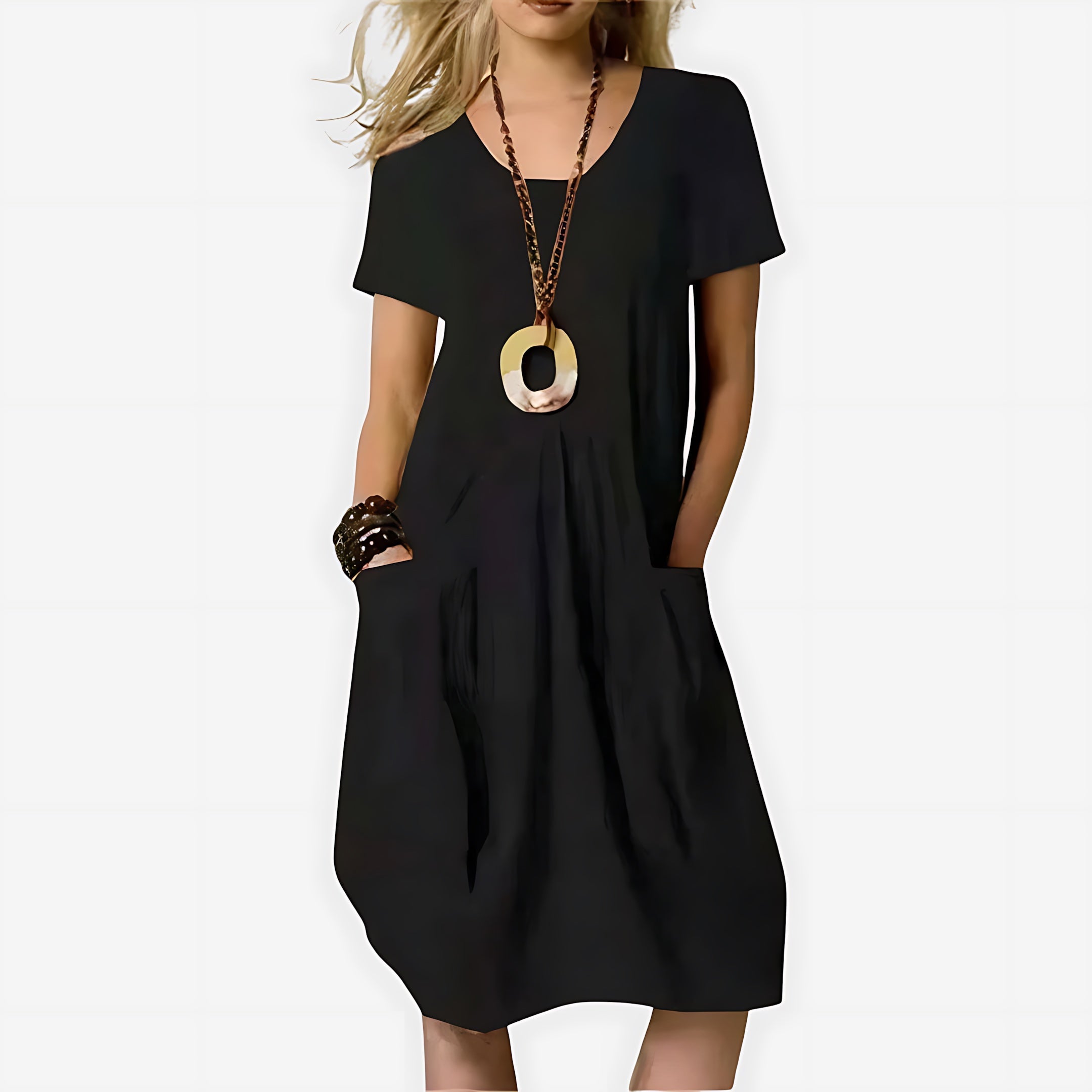 Maeve – Crew Neck Short Sleeve Cocoon Midi Dress
