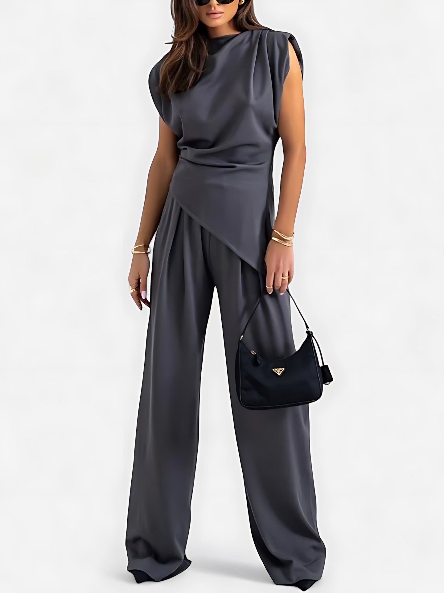 Maeve – Draped Asymmetrical Top and Wide Leg Pants Evening Set