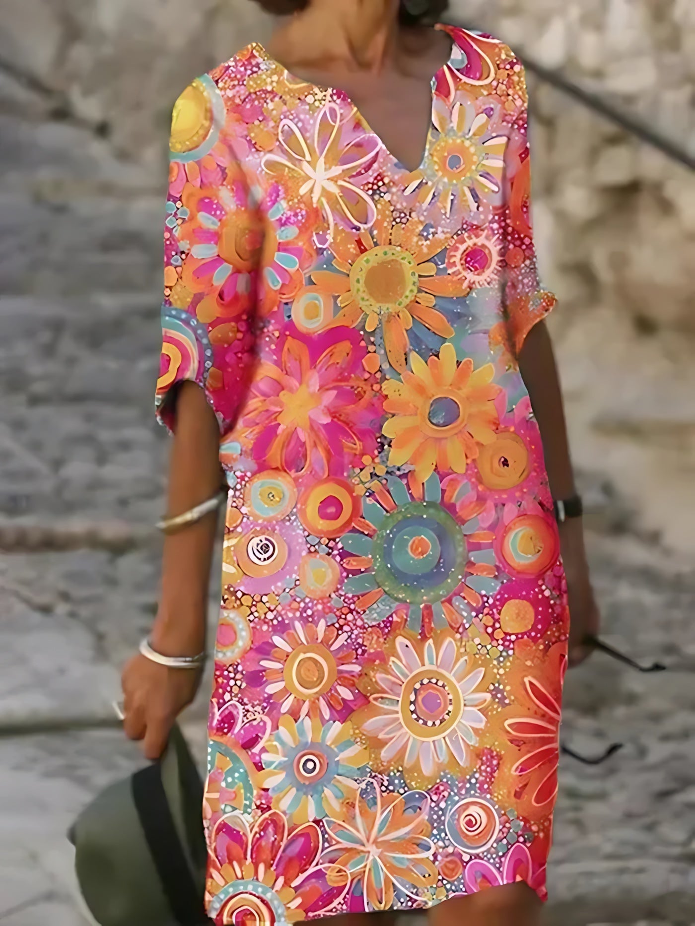 Maeve – Floral Print V Neck Shift Midi Dress
