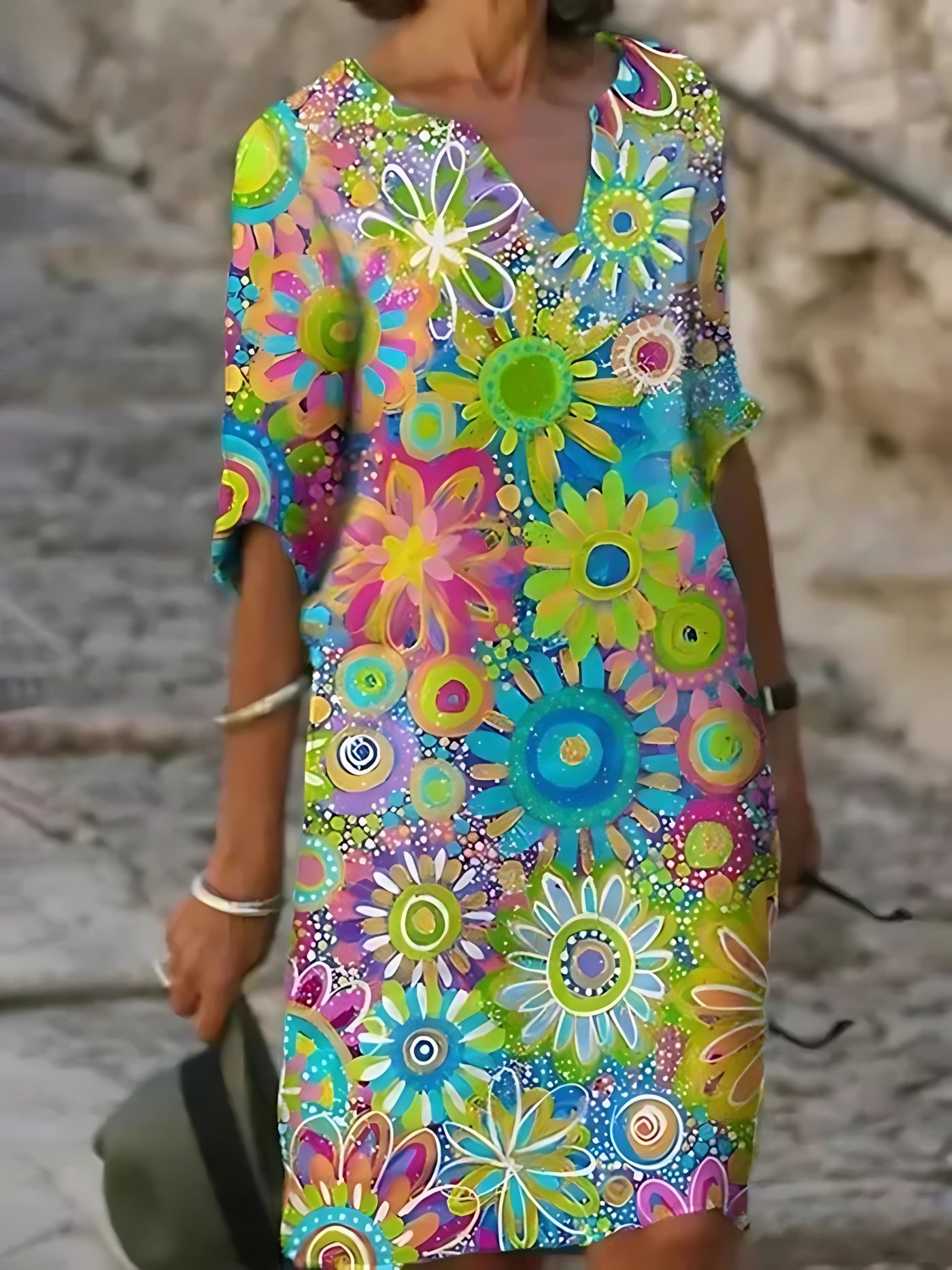 Maeve – Floral Print V Neck Shift Midi Dress