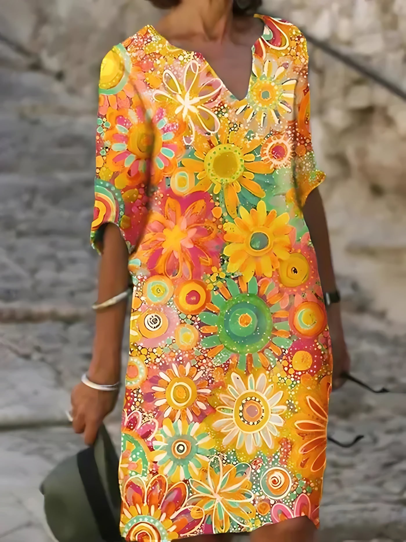Maeve – Floral Print V Neck Shift Midi Dress