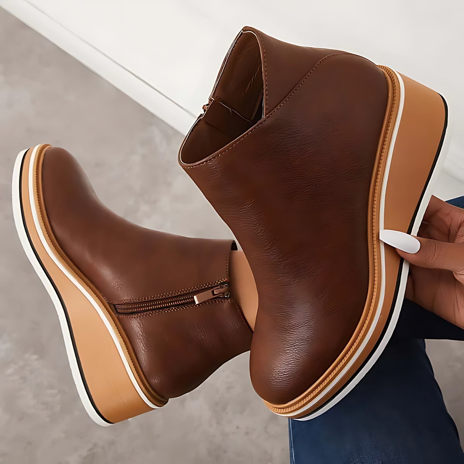 Maeve – Leather Wedge Ankle Boots
