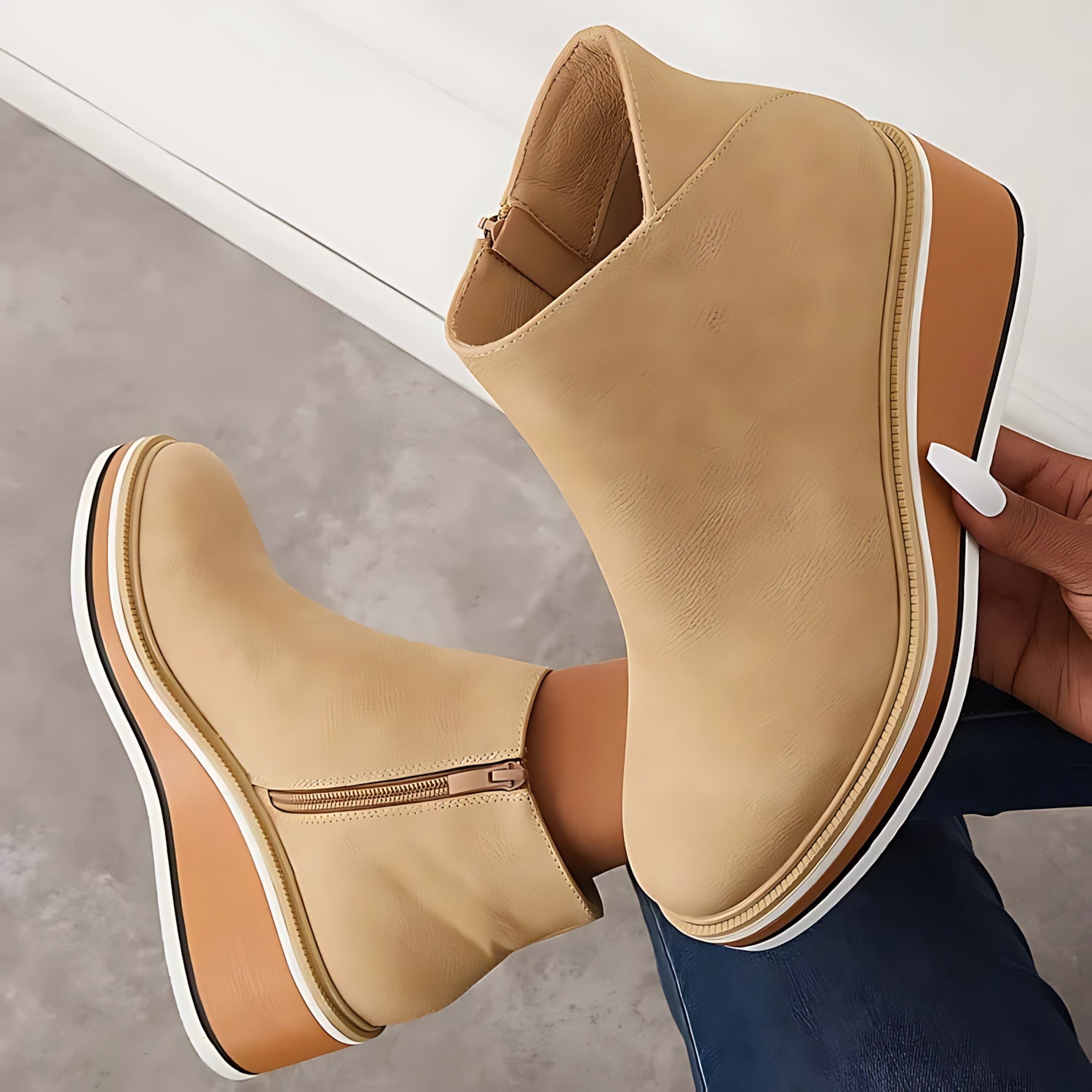 Maeve – Leather Wedge Ankle Boots