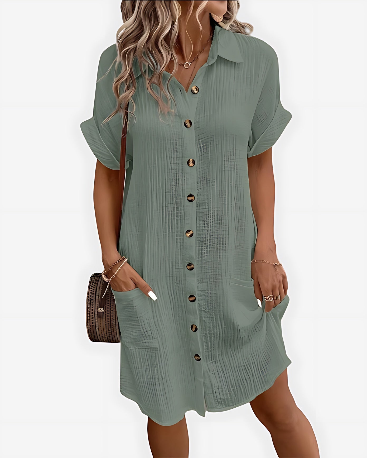 Maggie – Collared Short Sleeve Summer Shirt Dress
