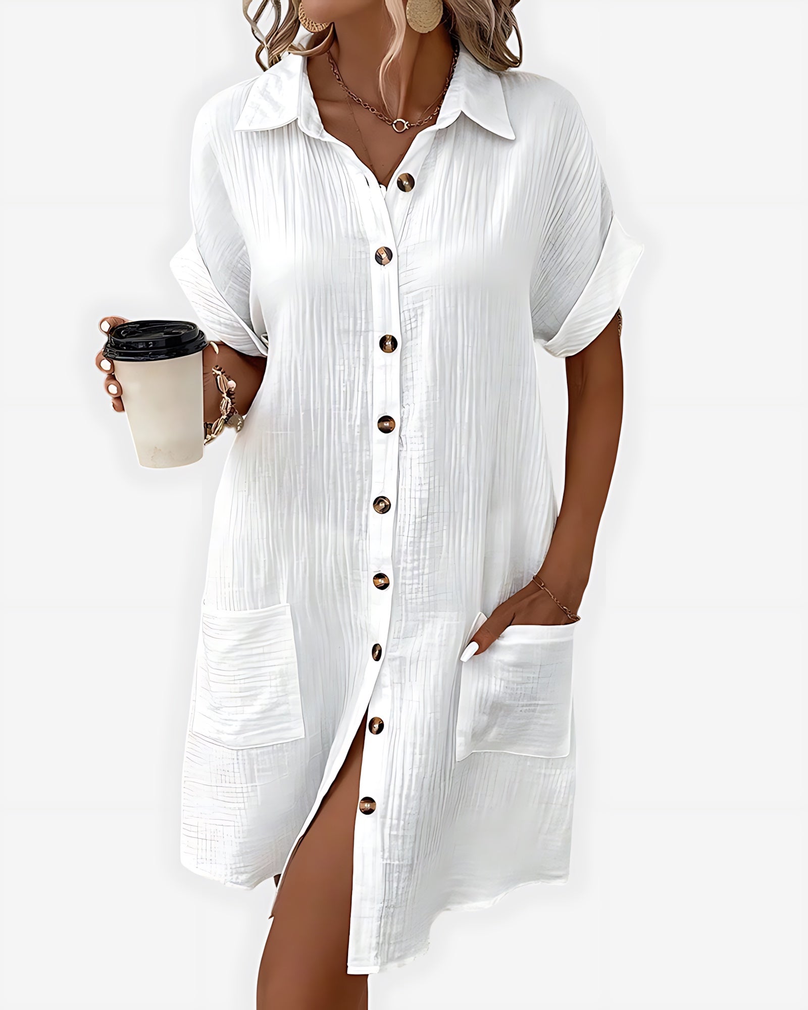 Maggie – Collared Short Sleeve Summer Shirt Dress
