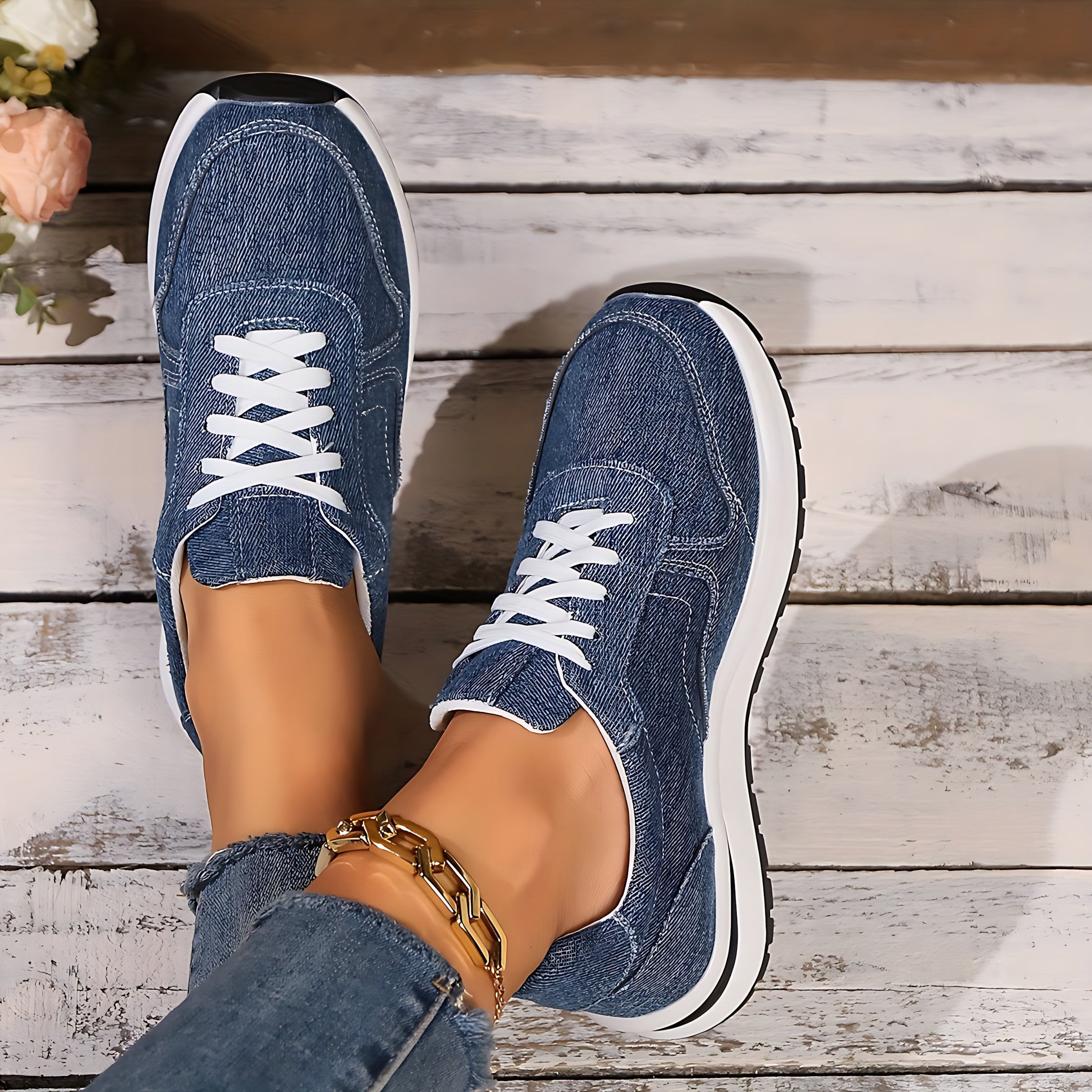 Maggie – Denim Lace Up Low Top Sneakers