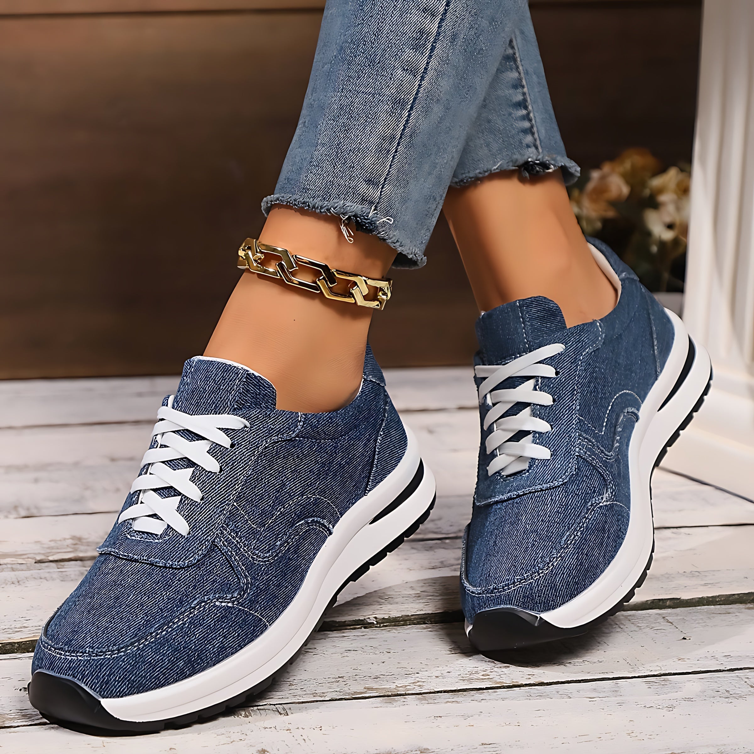 Maggie – Denim Lace Up Low Top Sneakers