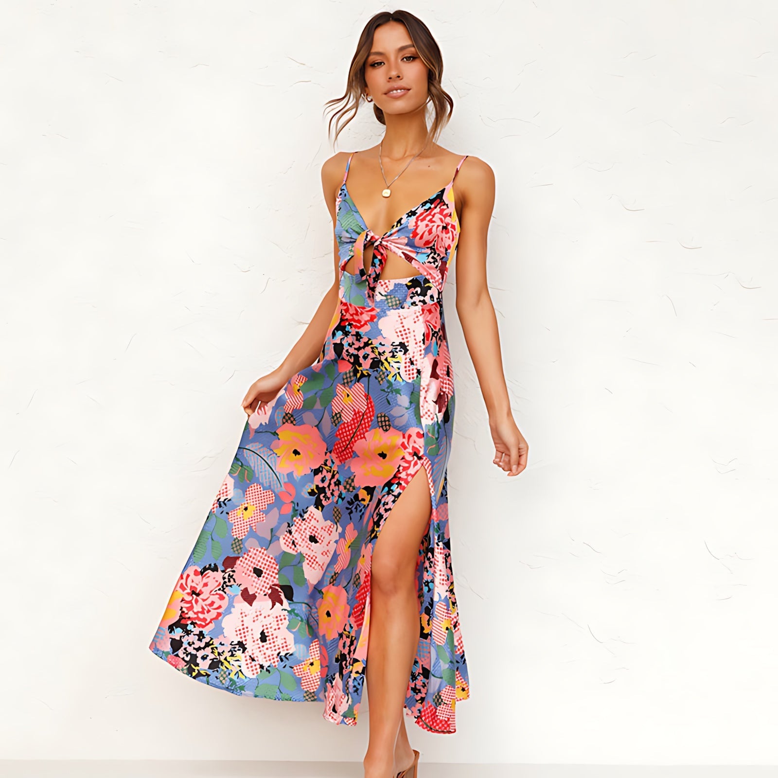 Maggie – Floral Print Cutout Vacation Maxi Dress