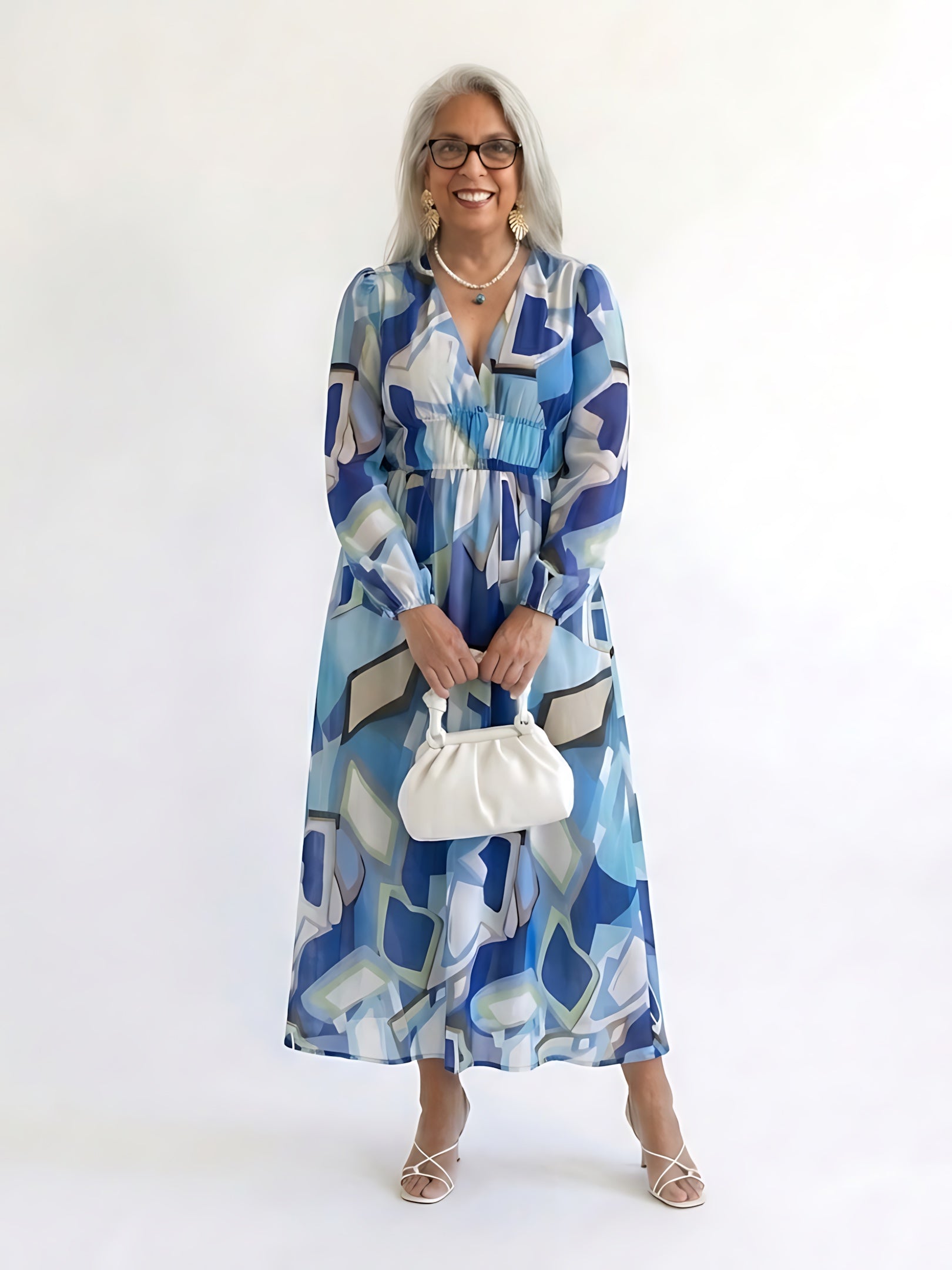 Maggie – Floral Print Long Sleeve Ruffle Maxi Dress