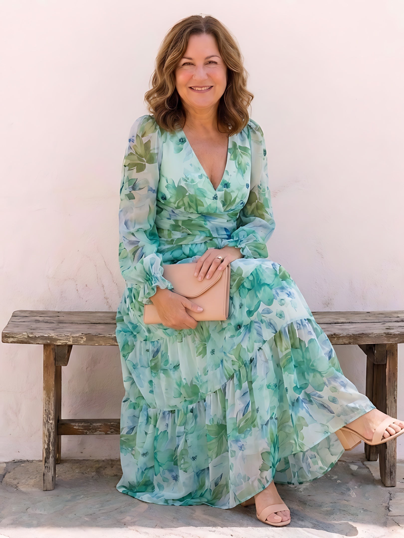 Maggie – Floral Print Long Sleeve Ruffle Maxi Dress