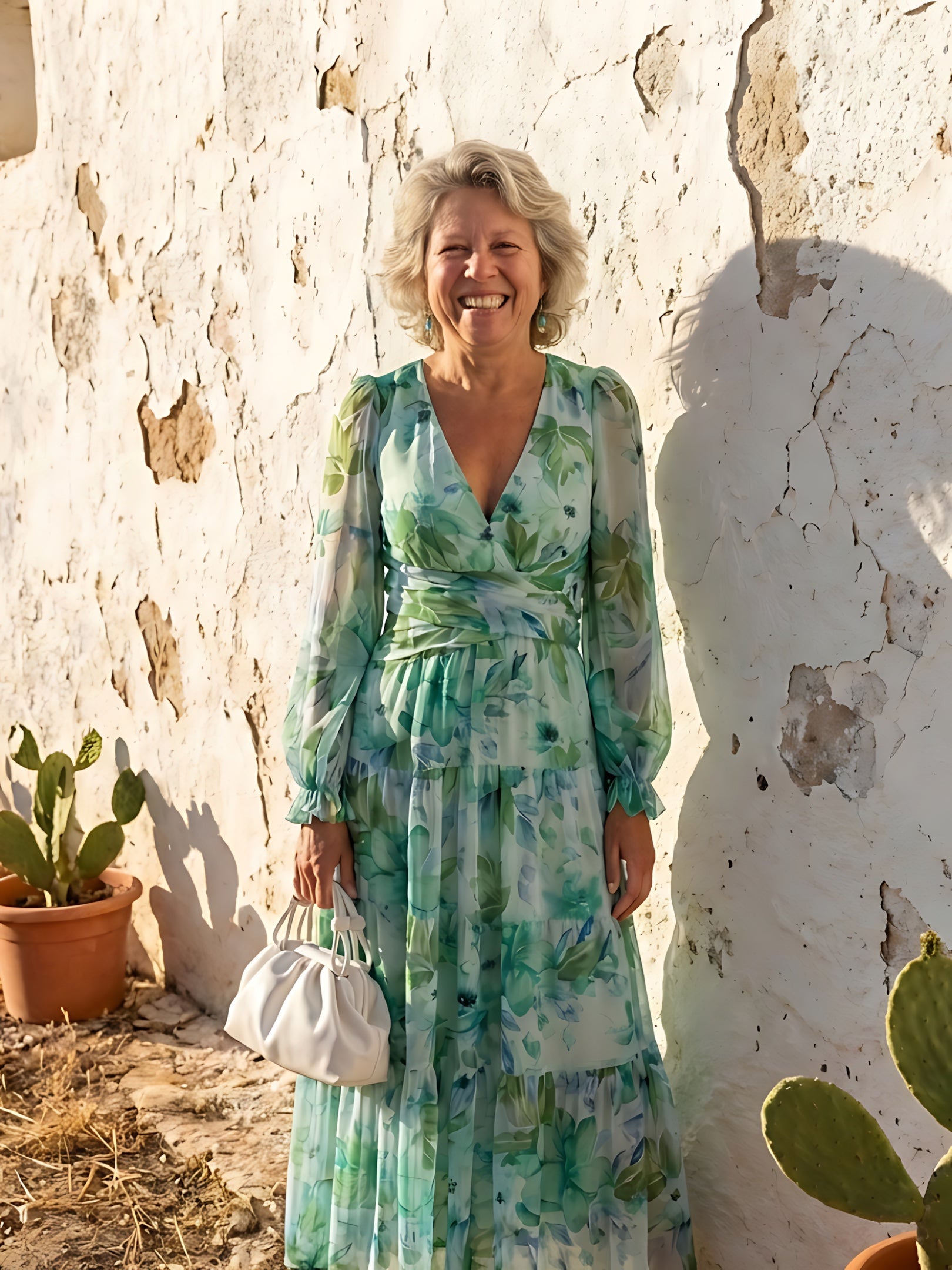 Maggie – Floral Print Long Sleeve Ruffle Maxi Dress