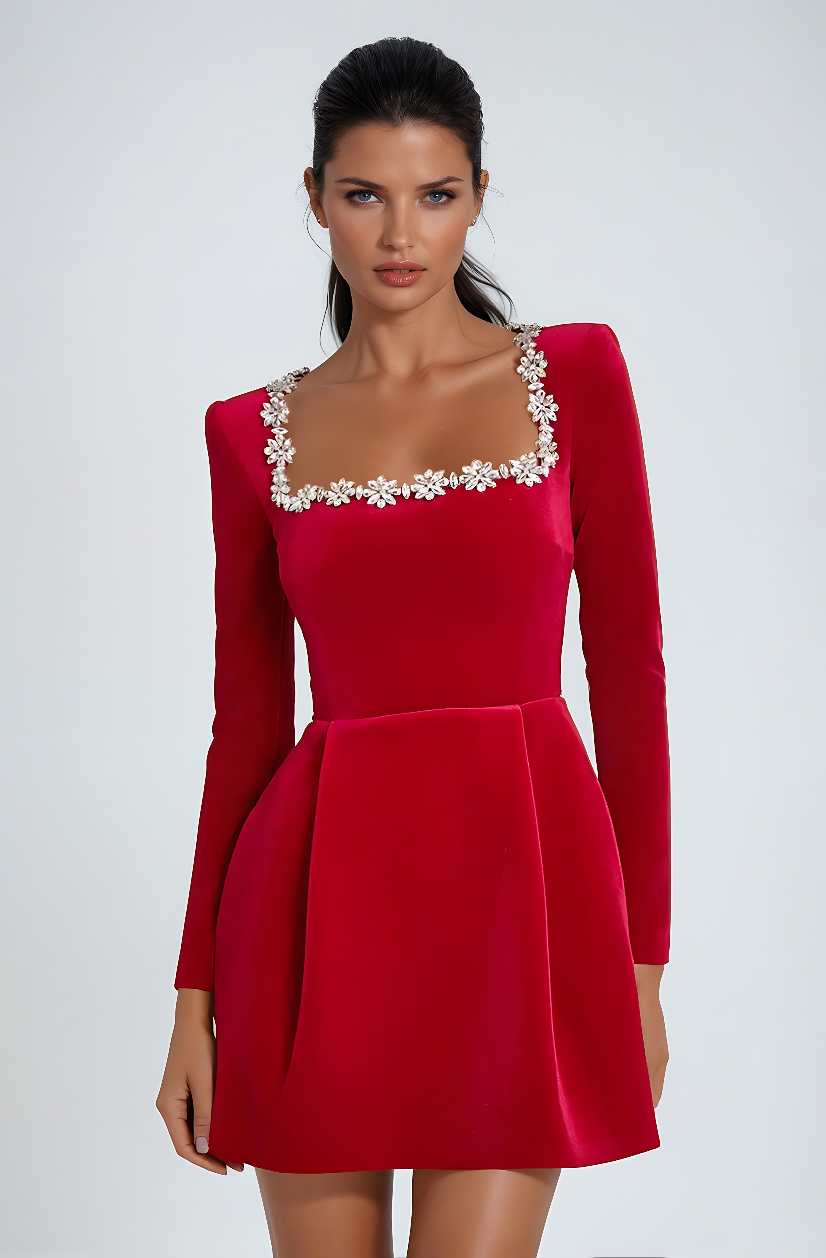 Magnolia – Square Neck Long Sleeve Cocktail Mini Dress