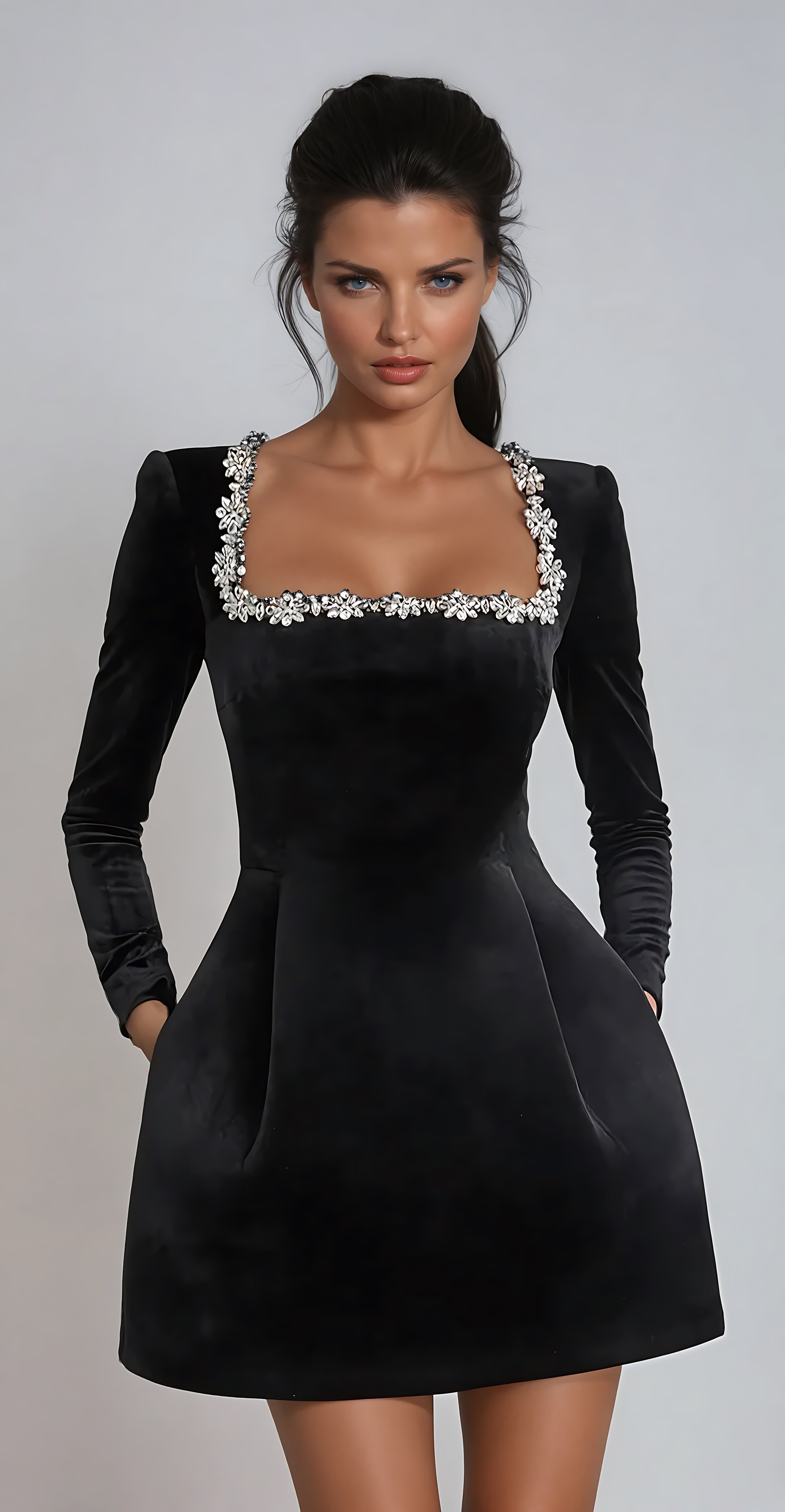 Magnolia – Square Neck Long Sleeve Cocktail Mini Dress
