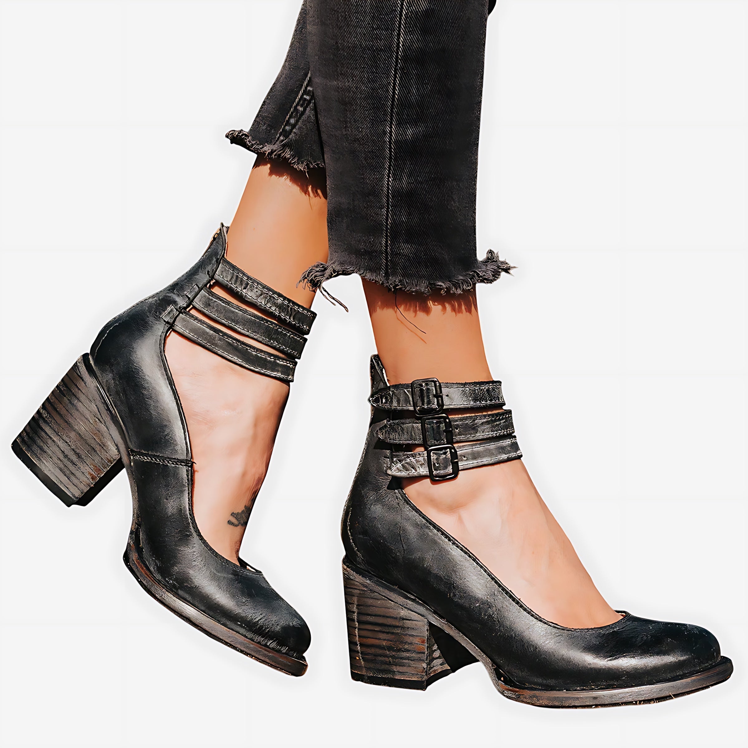 Margaret – Ankle Strap Chunky Block Heel Pumps