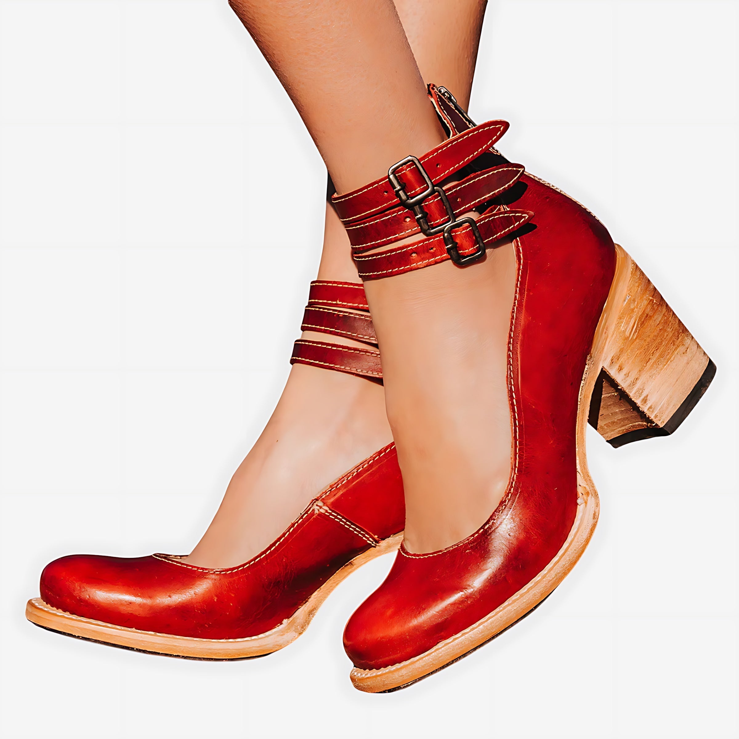 Margaret – Ankle Strap Chunky Block Heel Pumps