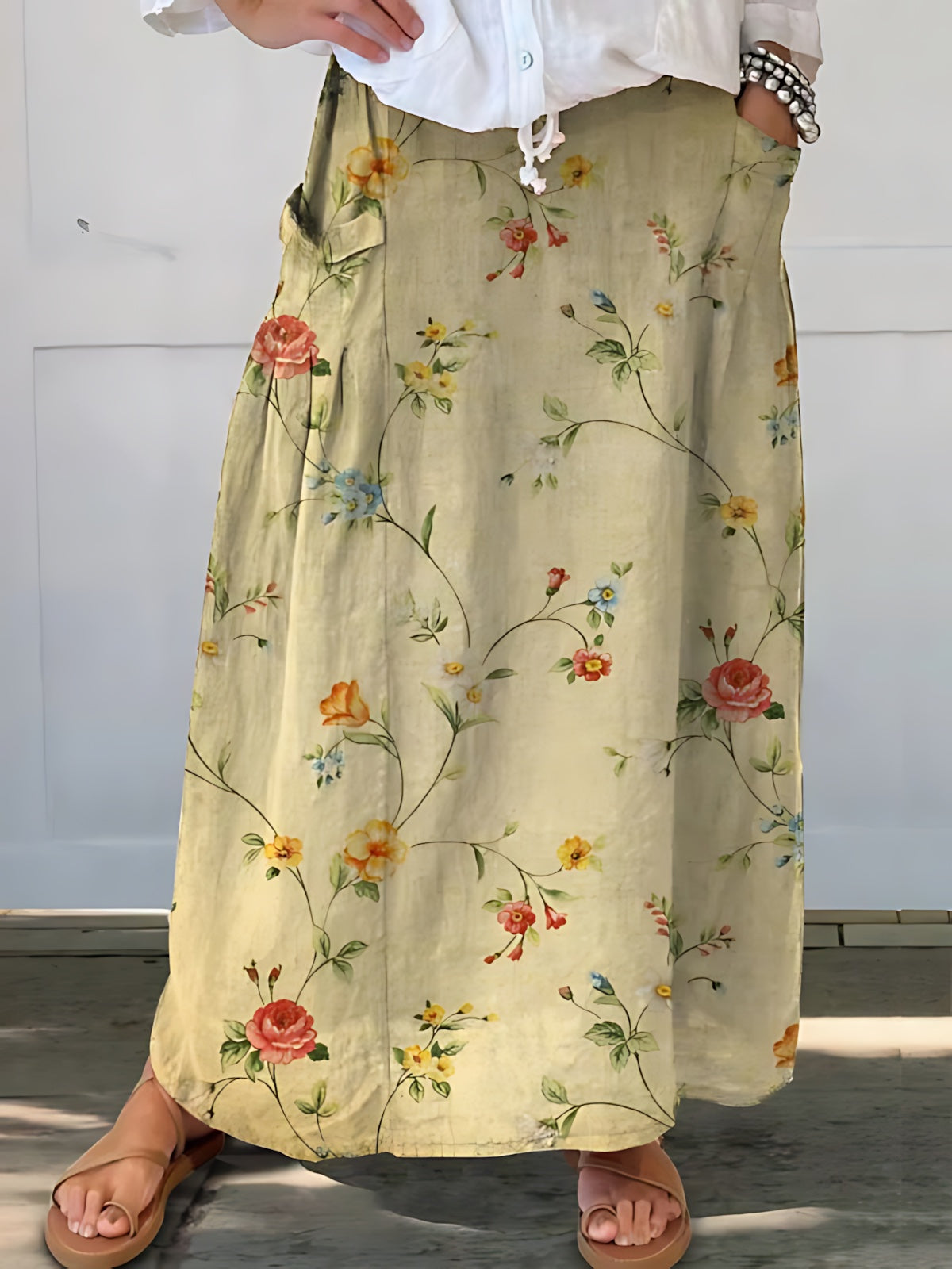 Margaret – Floral Print A Line Maxi Skirt