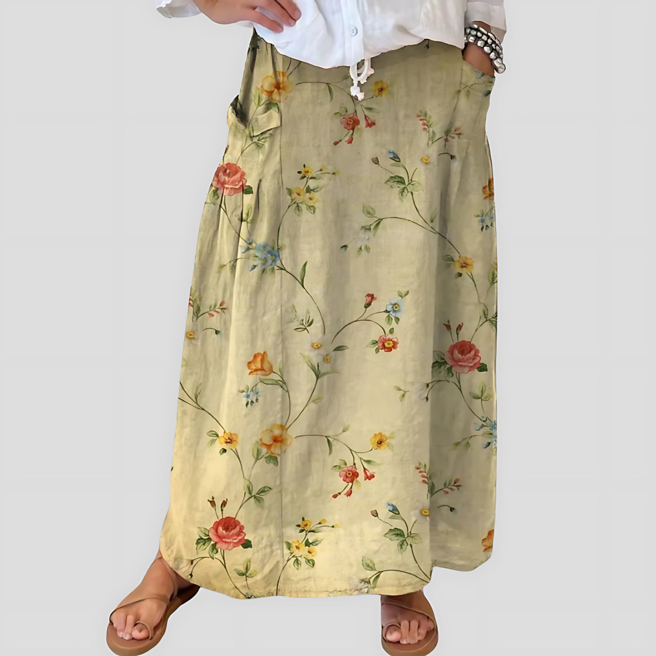 Margaret – Floral Print A Line Maxi Skirt