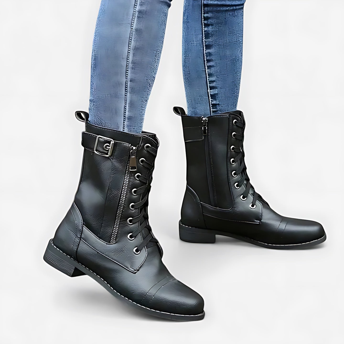 Margaret – Leather Lace Up Mid Calf Combat Boots