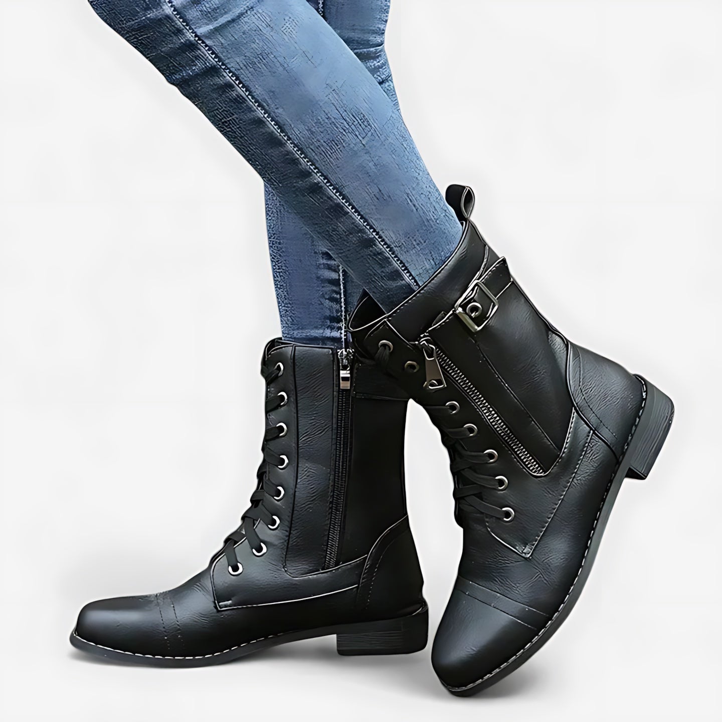 Margaret – Leather Lace Up Mid Calf Combat Boots