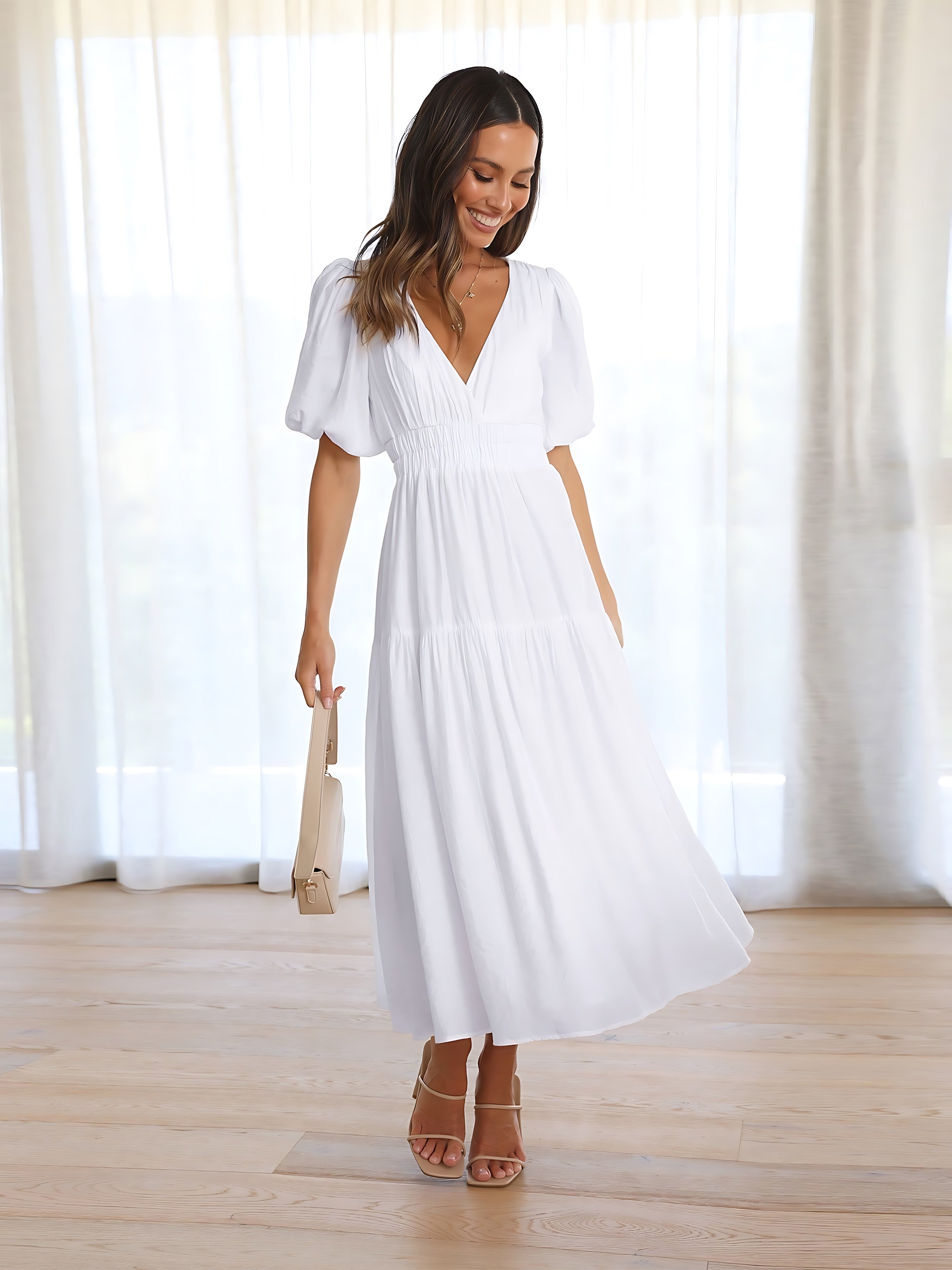 Margot – V Neck Flutter Sleeve Summer Maxi Dress