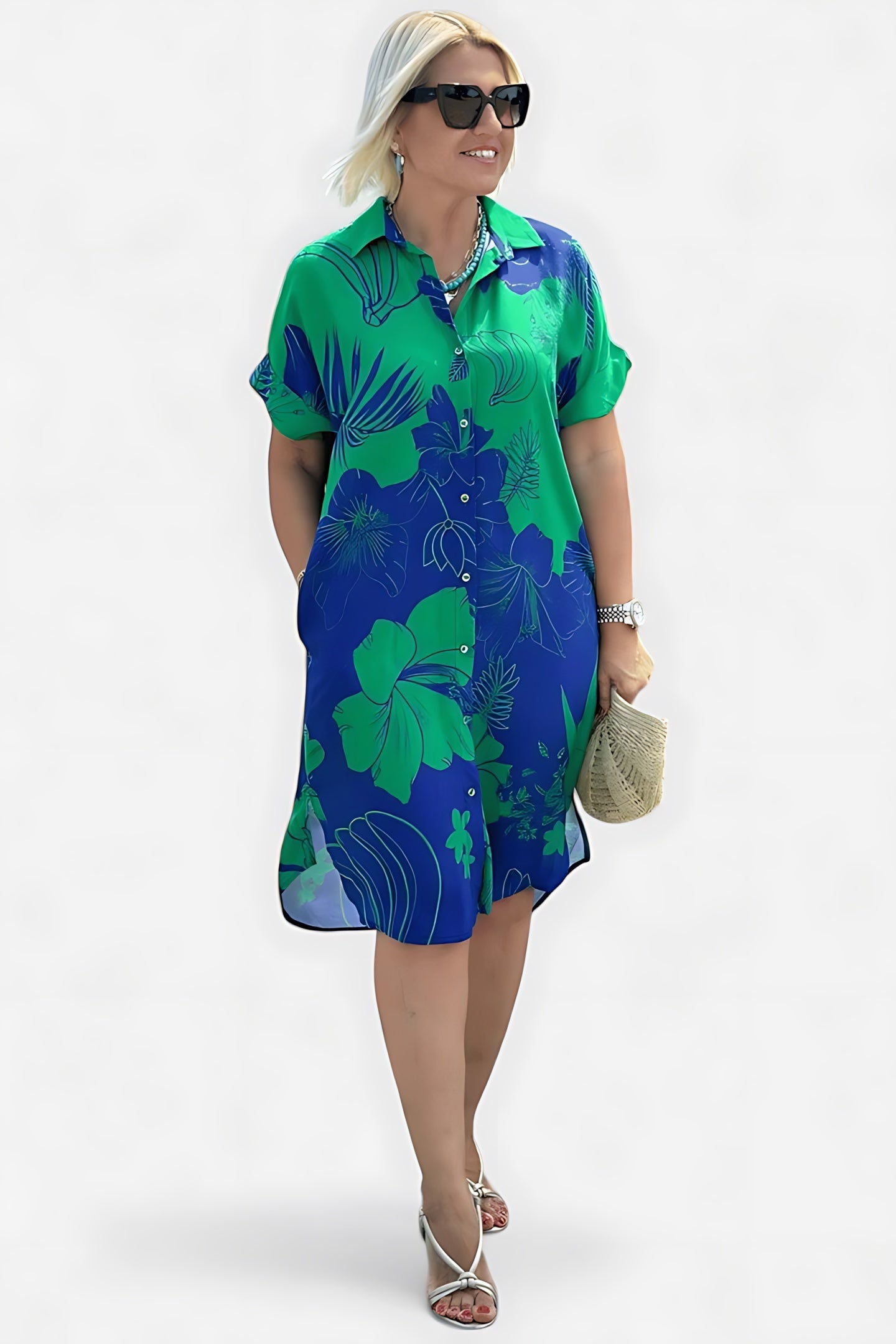 Maria – Floral Print Short Sleeve Summer Midi Dress