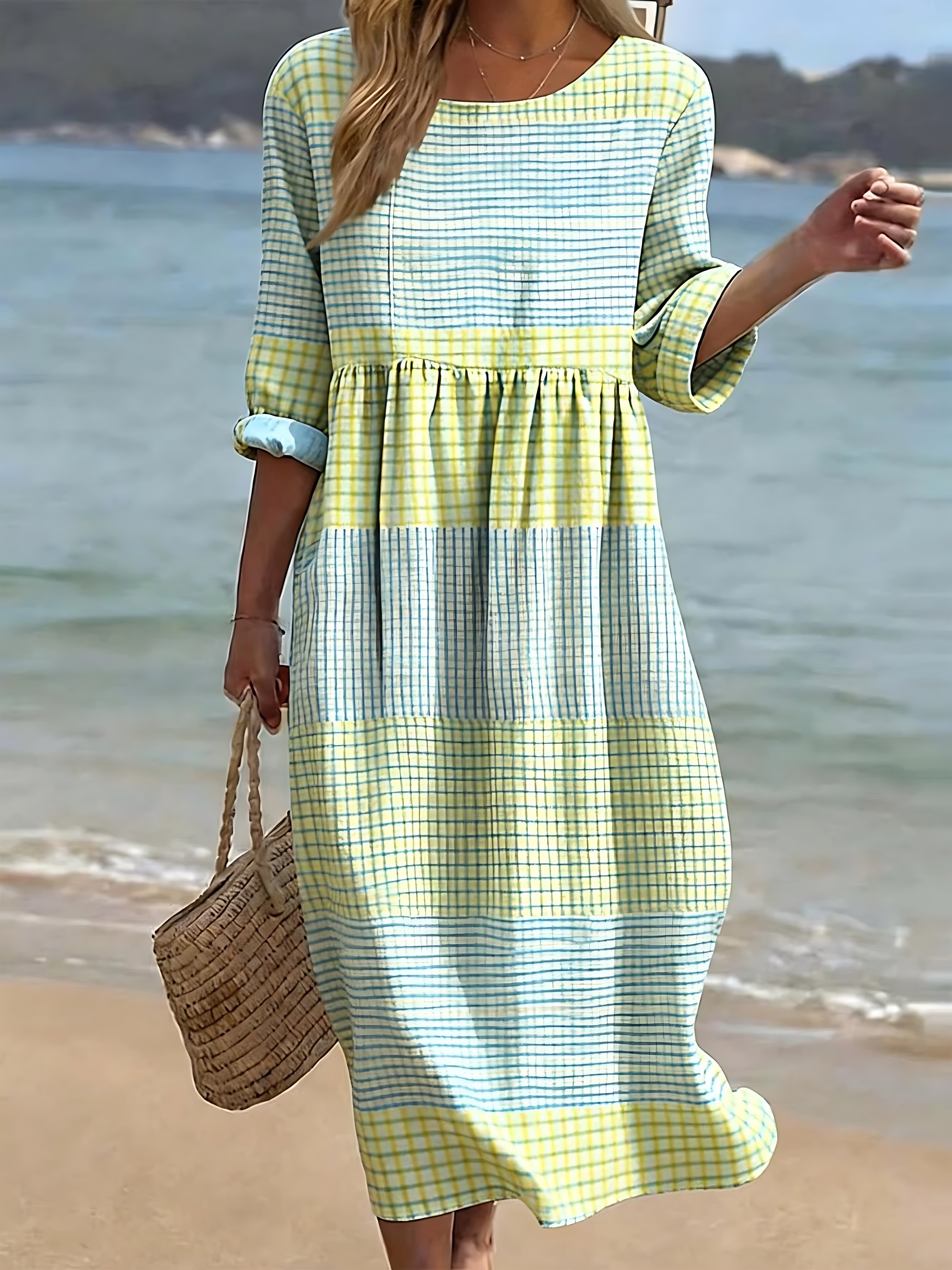 Maria – Striped Square Neck Tiered Midi Dress