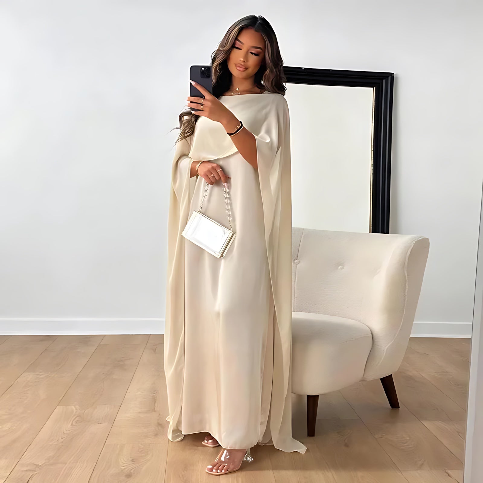 Mariana – Cape Sleeve Evening Maxi Dress