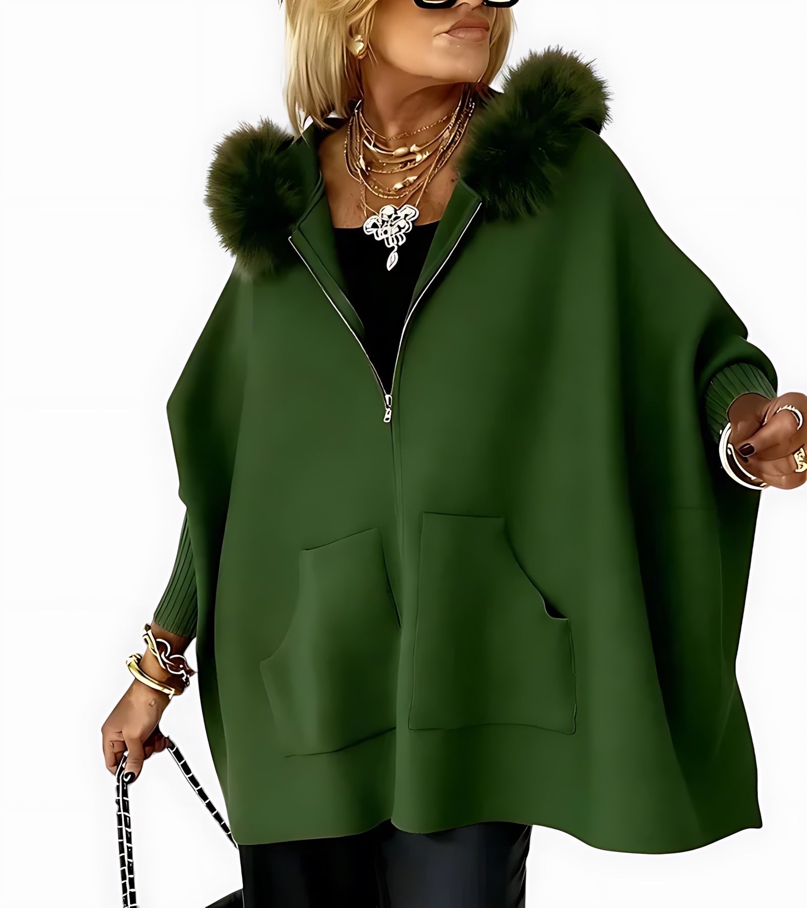 Mariana – Faux Fur Collar Cape Coat