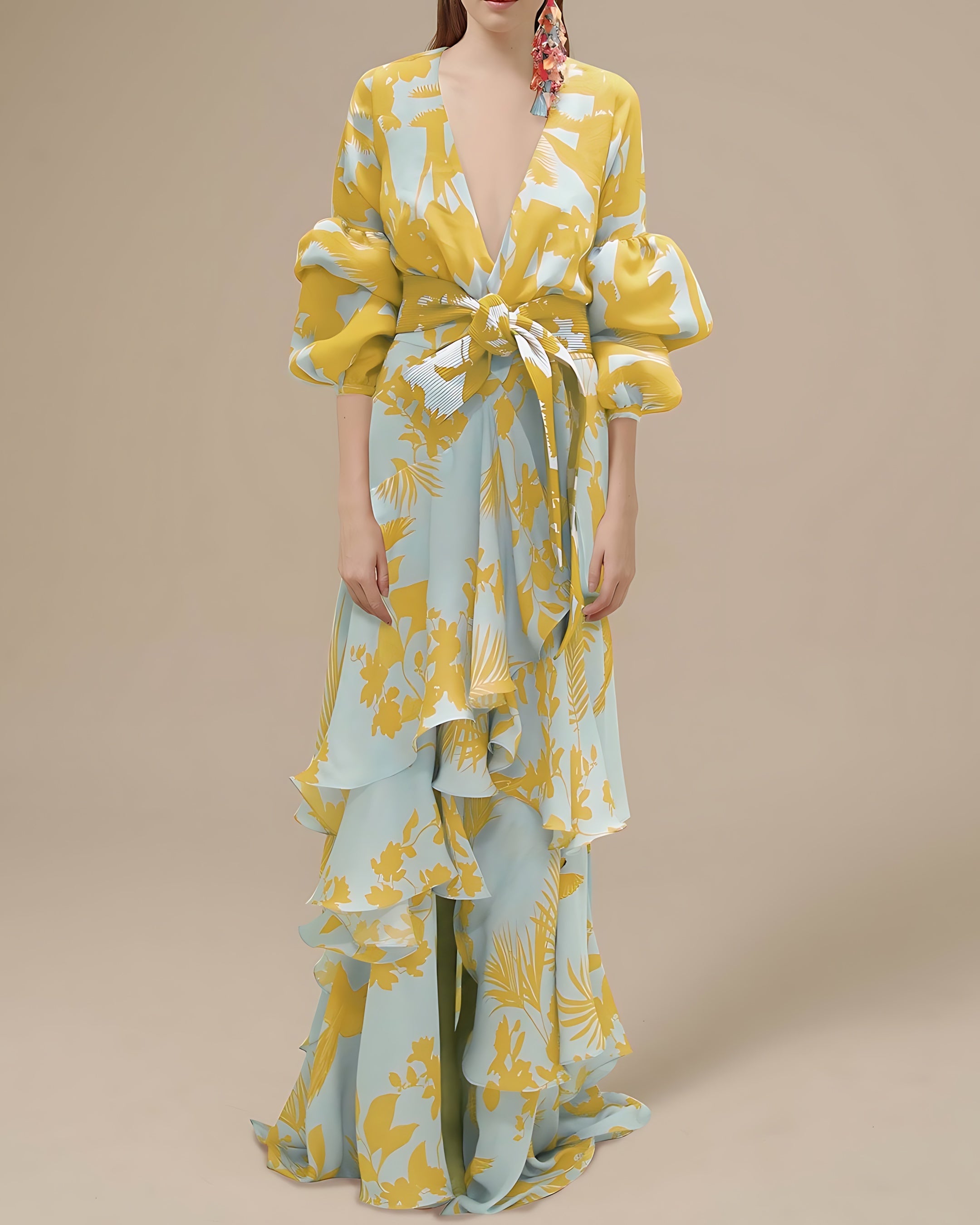 Mariana – Floral Print Ruffle Wrap Maxi Dress