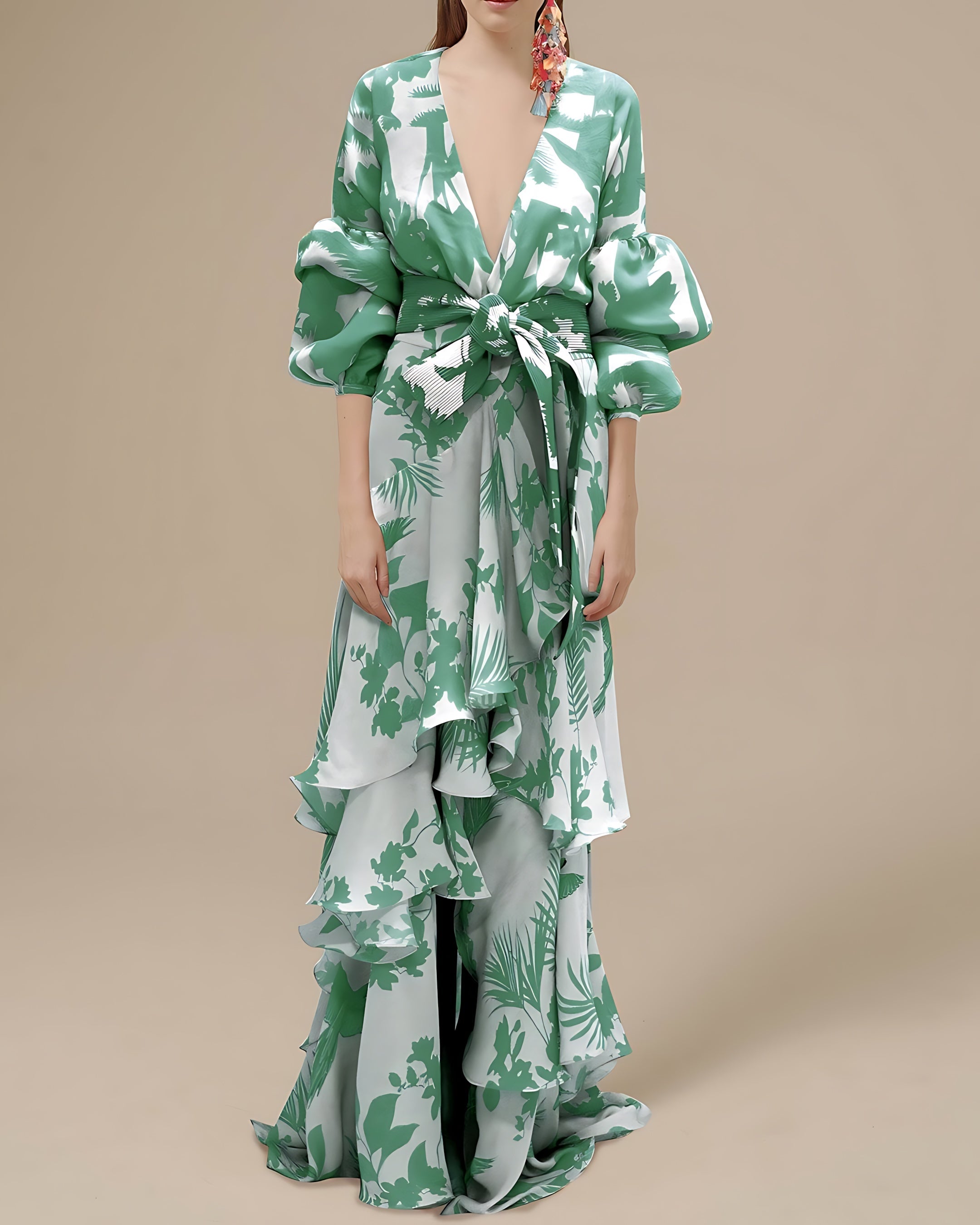 Mariana – Floral Print Ruffle Wrap Maxi Dress