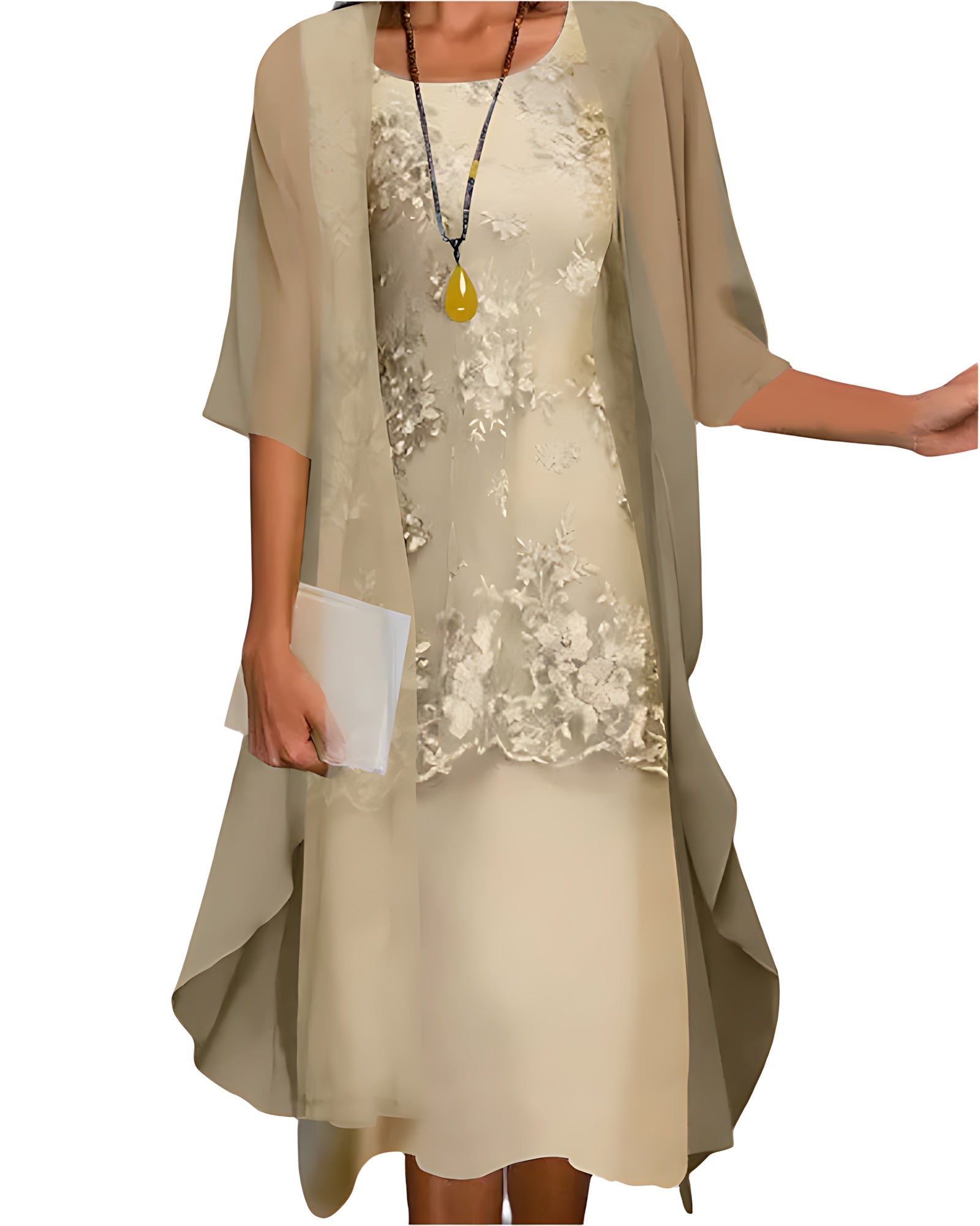 Mariana – Lace Midi Dress And Chiffon Jacket Set