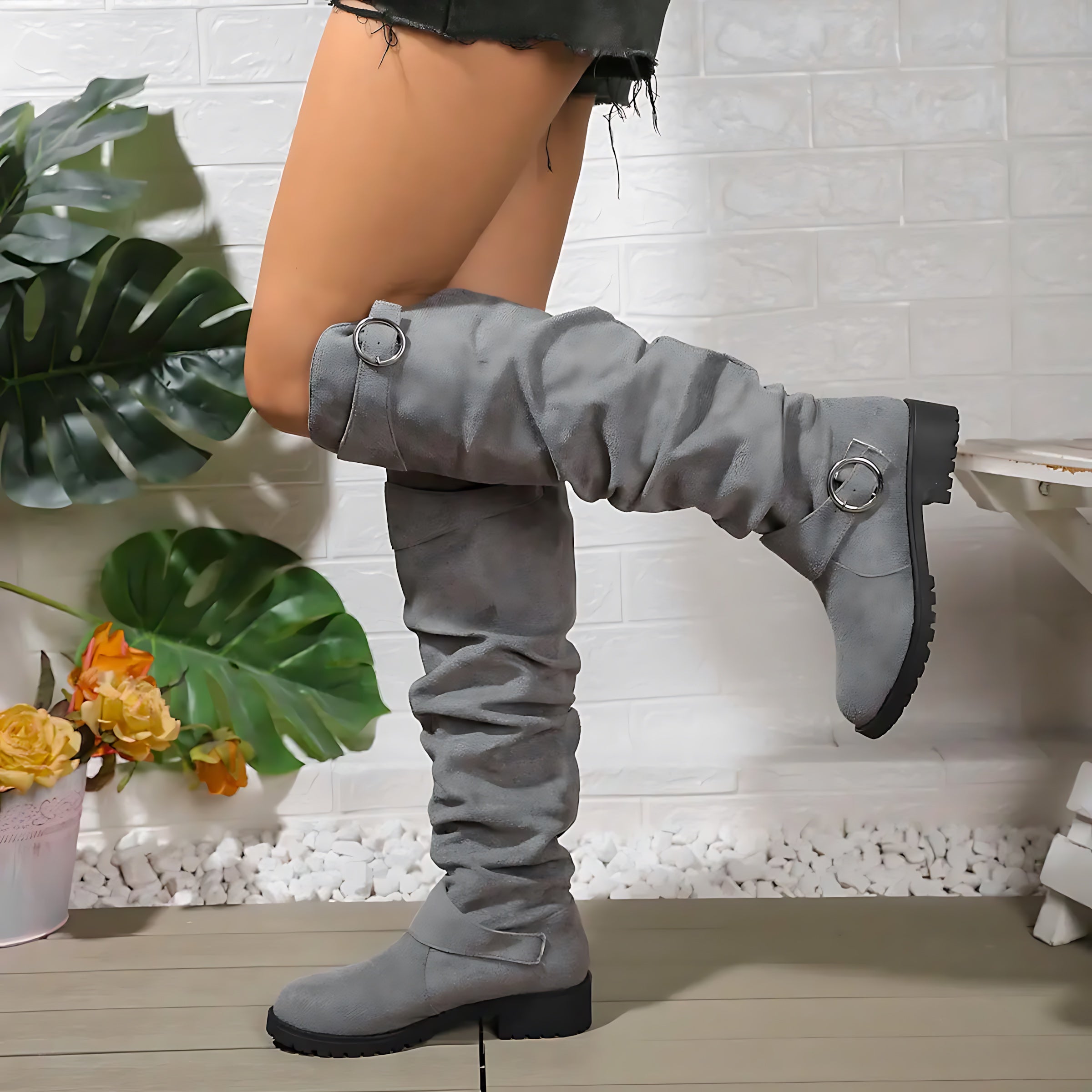 Mariana – Suede Slouchy Knee High Boots