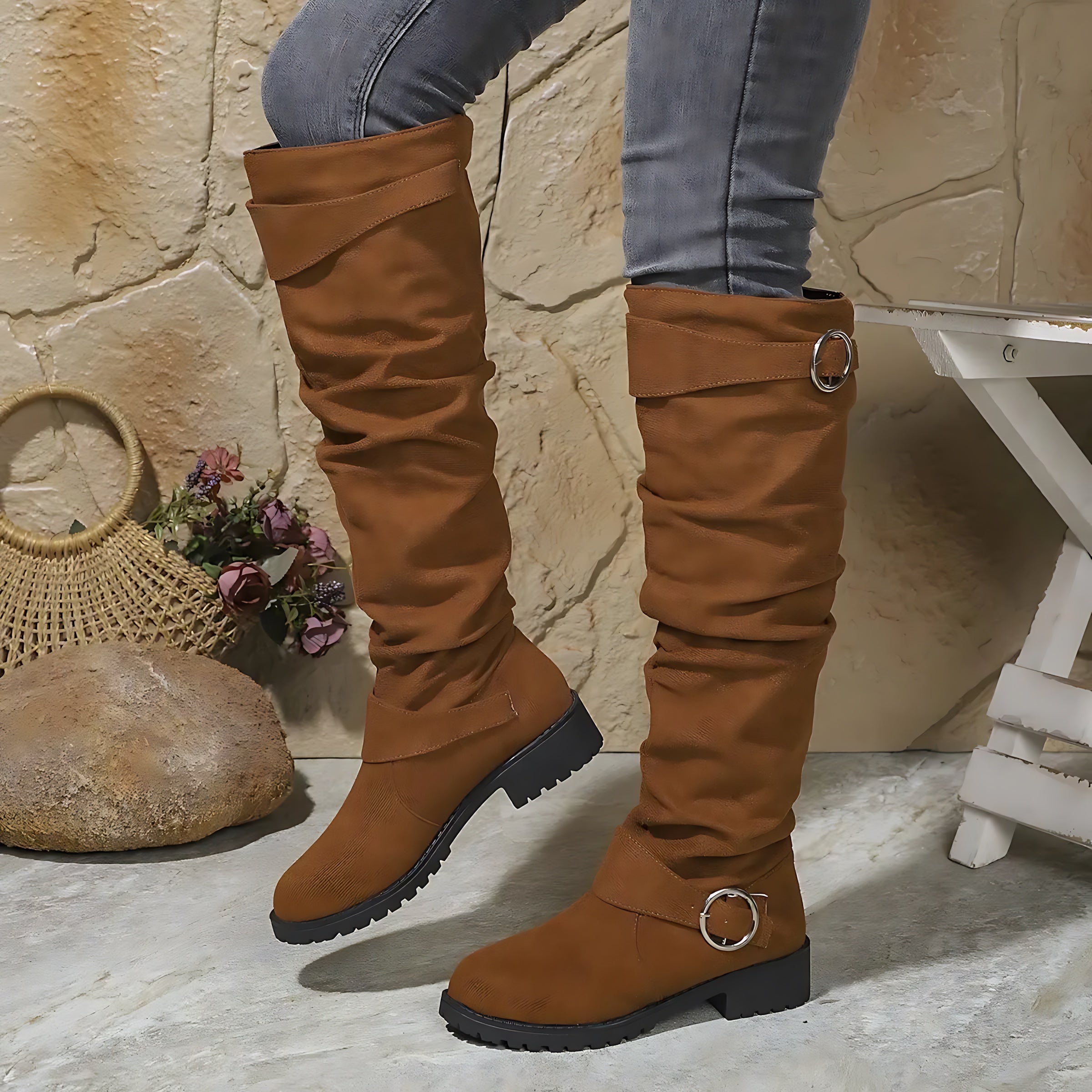 Mariana – Suede Slouchy Knee High Boots