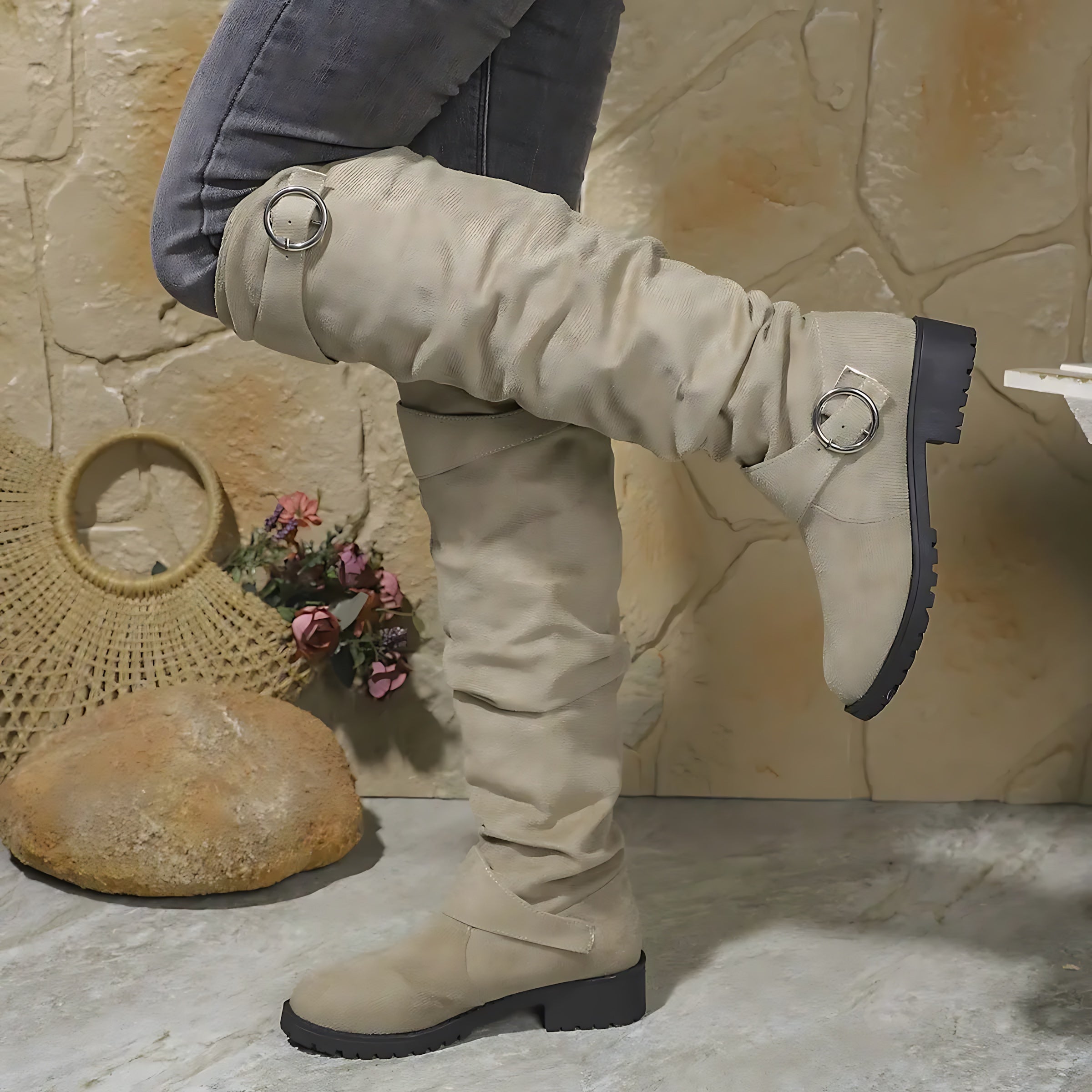 Mariana – Suede Slouchy Knee High Boots