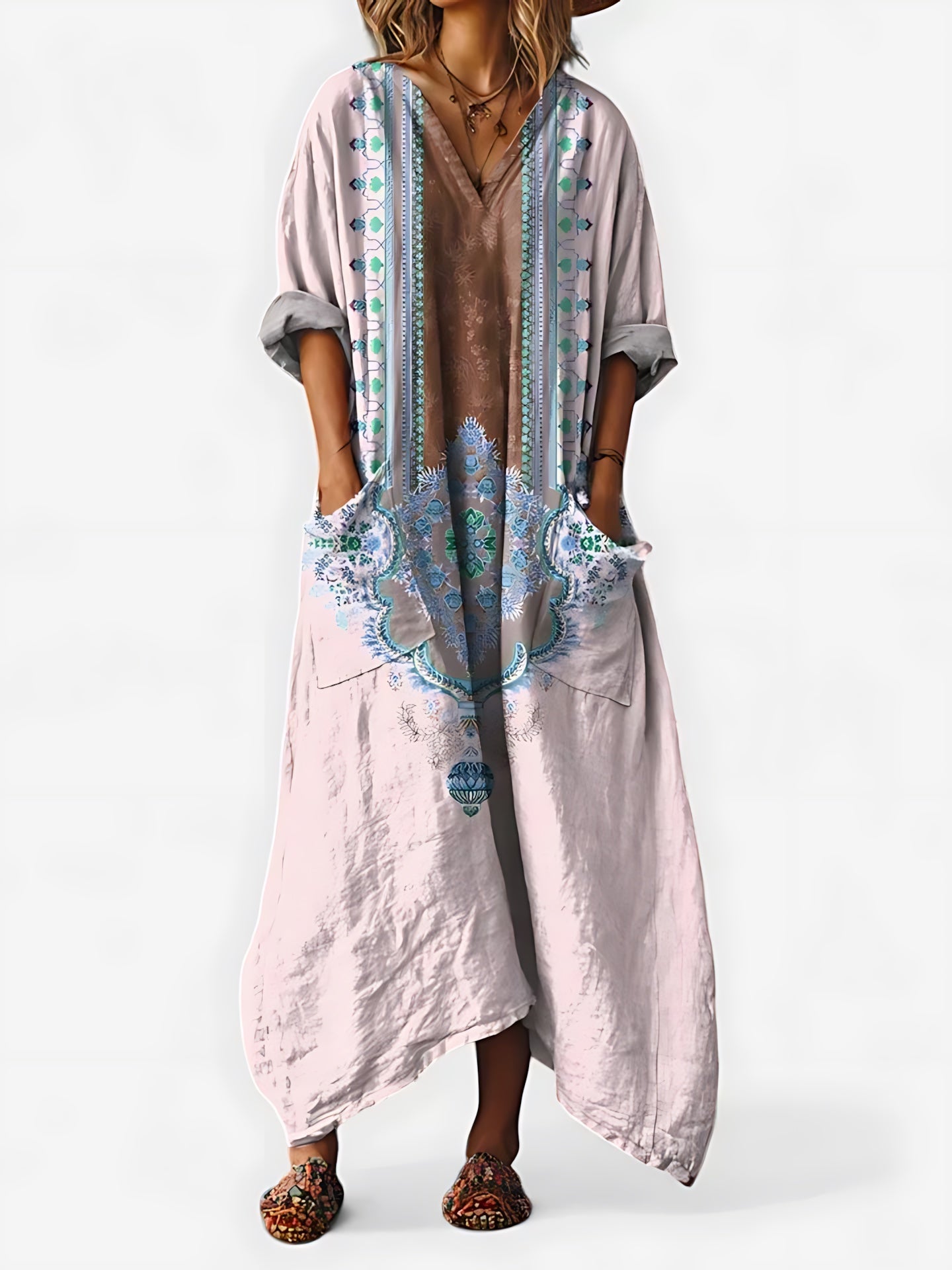 Marina – Boho Paisley Print Kaftan Maxi Dress