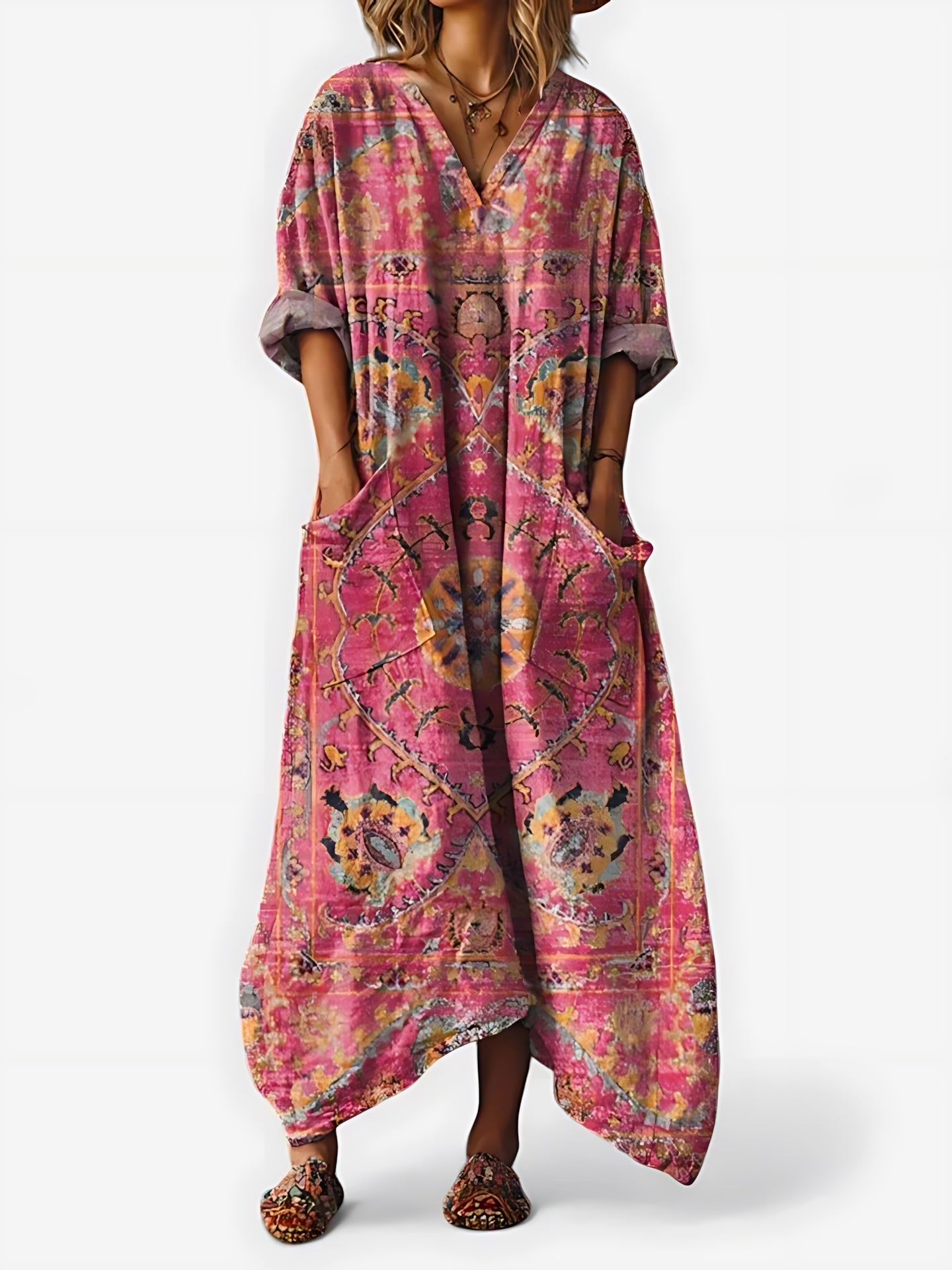 Marina – Boho Paisley Print Kaftan Maxi Dress