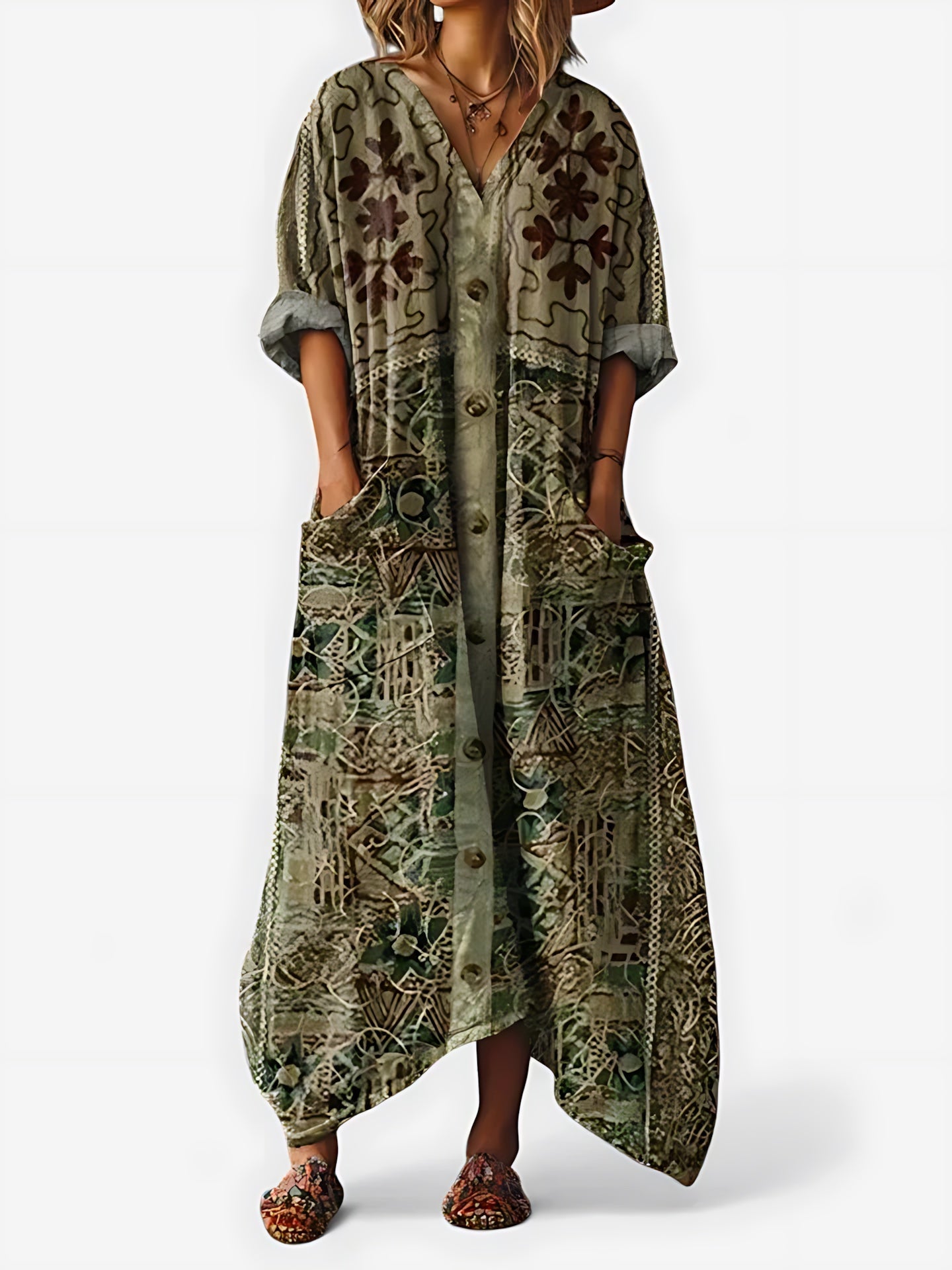 Marina – Boho Paisley Print Kaftan Maxi Dress