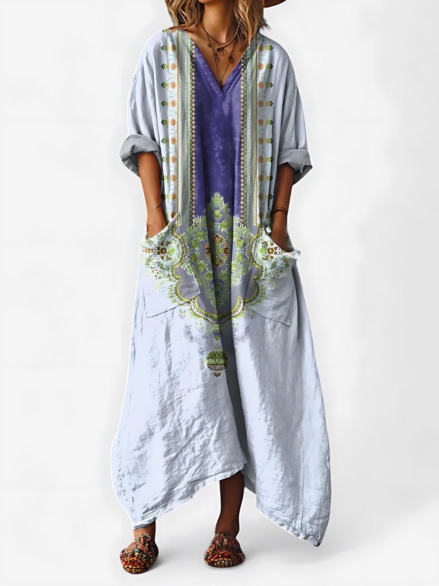 Marina – Boho Paisley Print Kaftan Maxi Dress