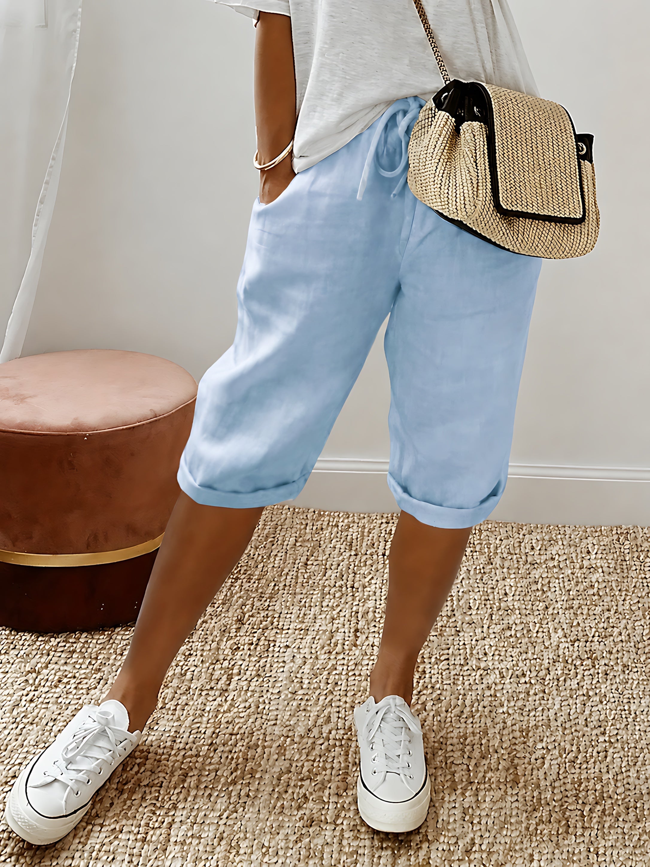 Marina – Elastic Waist Wide Leg Capri Pants